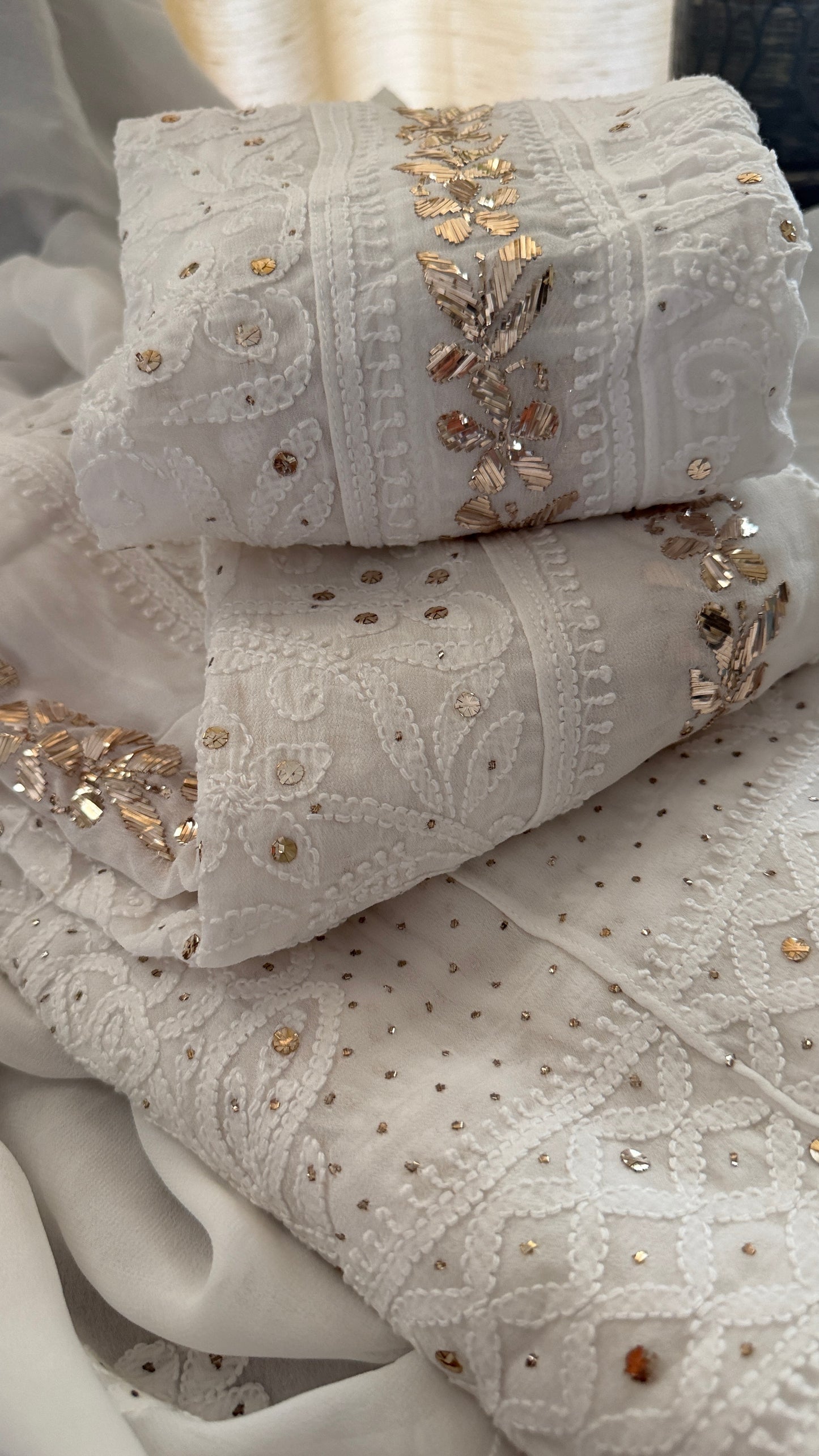 White Mukaish Chikankari Anarkali Suit