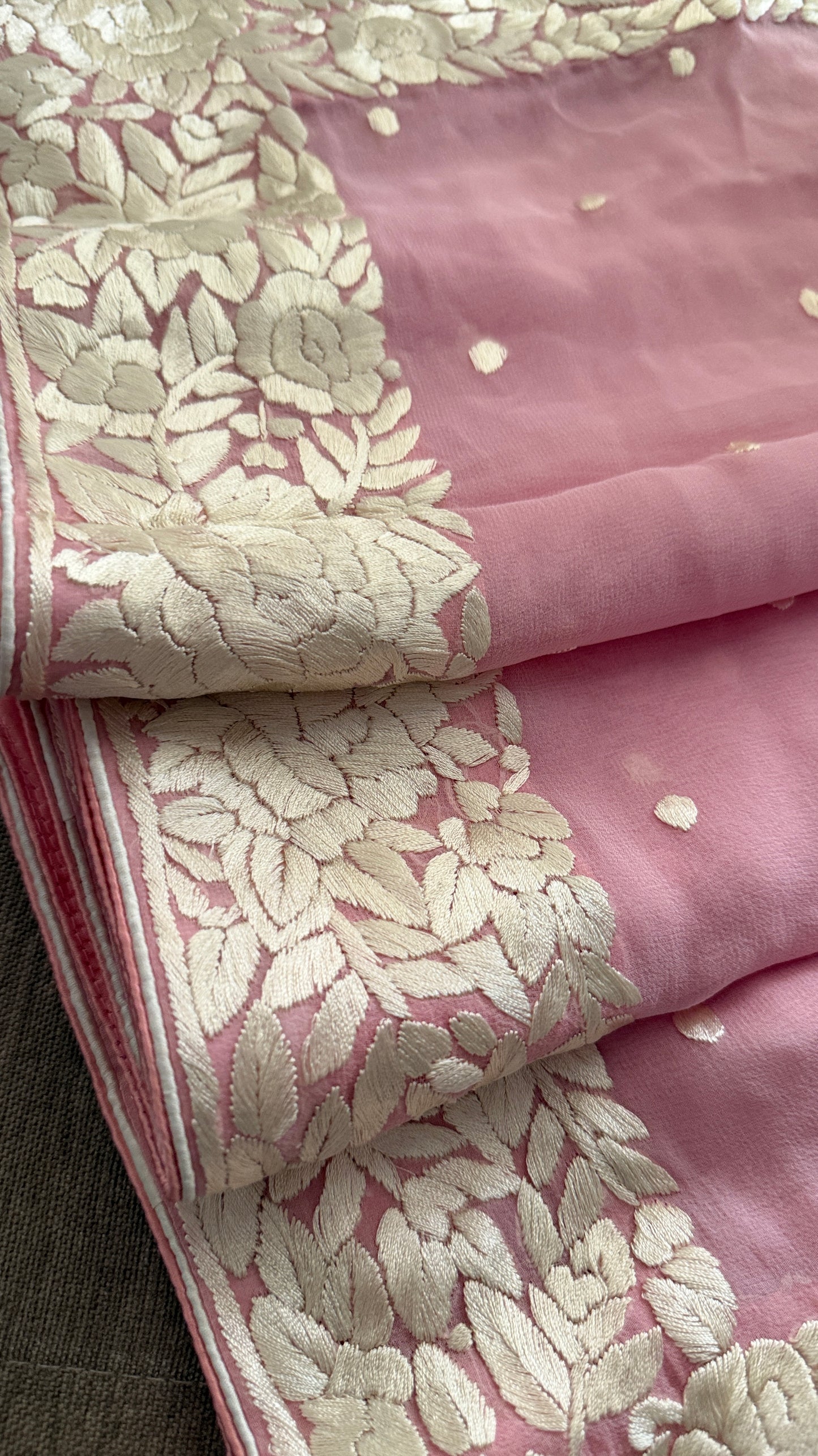 Heirloom Pink Pure Georgette Parsi Gara Dupatta
