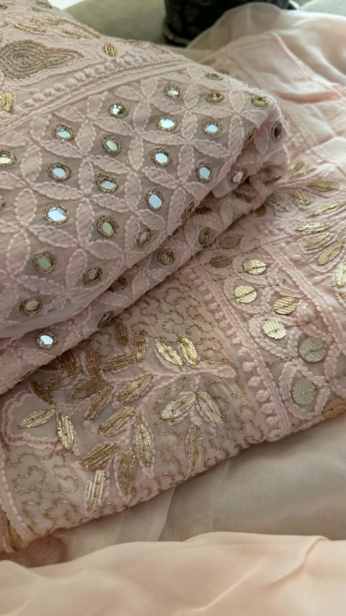 Pastel Pink Mirror Gota Patti Chikankari Anarkali Suit
