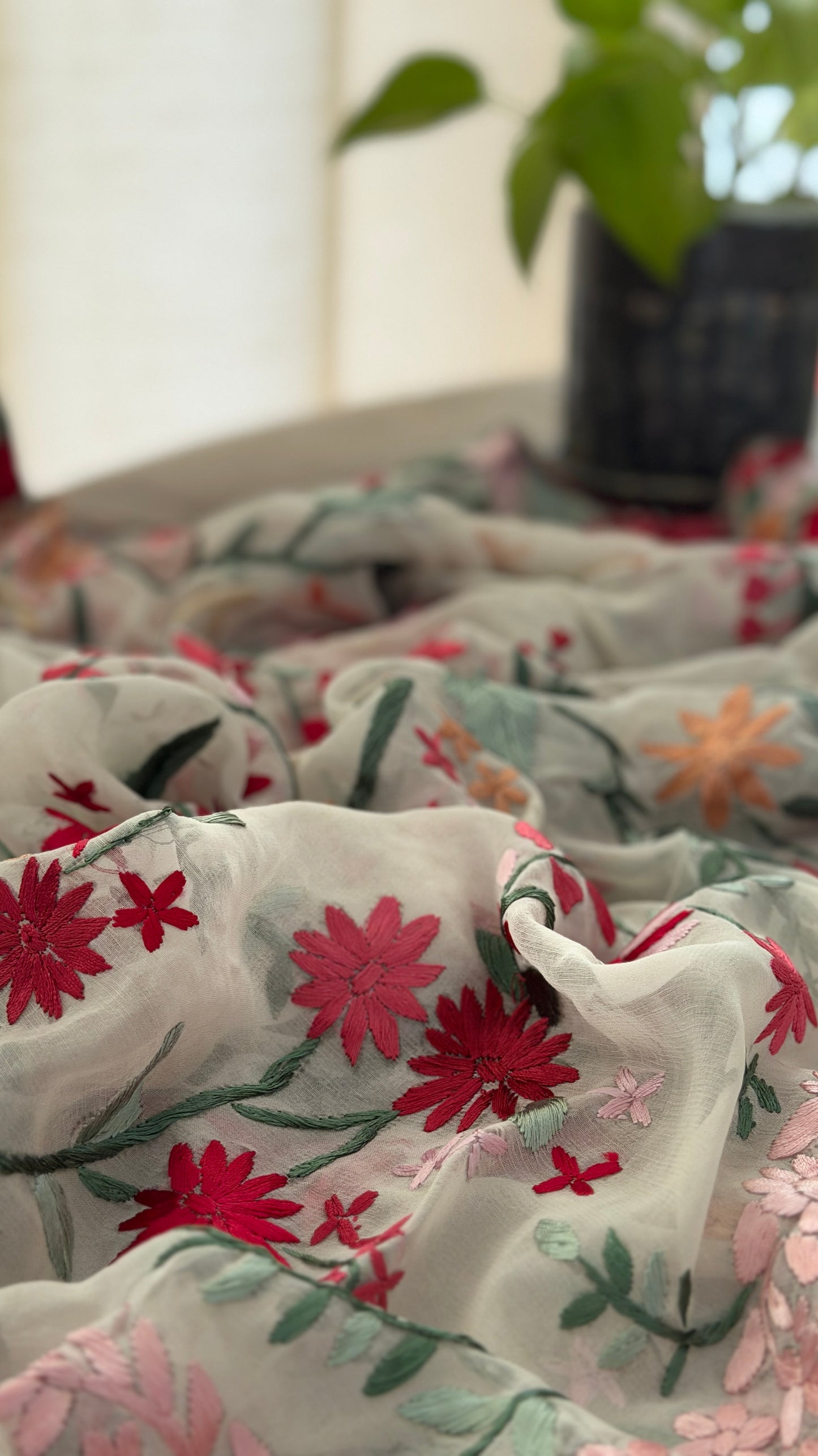 Heirloom Ivory Floral Parsi Gara Dupatta