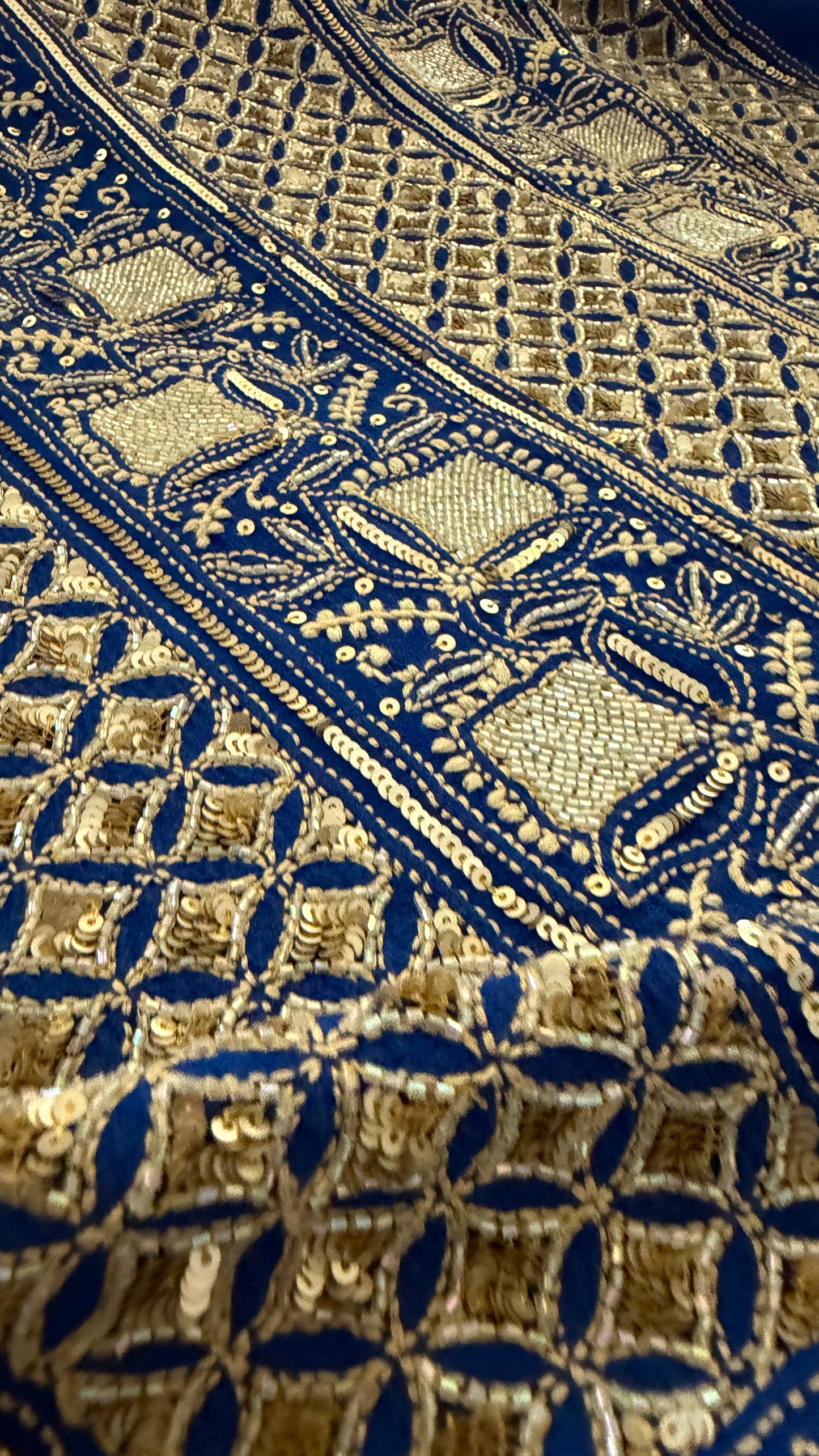 Masterpiece Royal Blue Gold Lucknawi Chikankari Suit (Kurta & Dupatta)