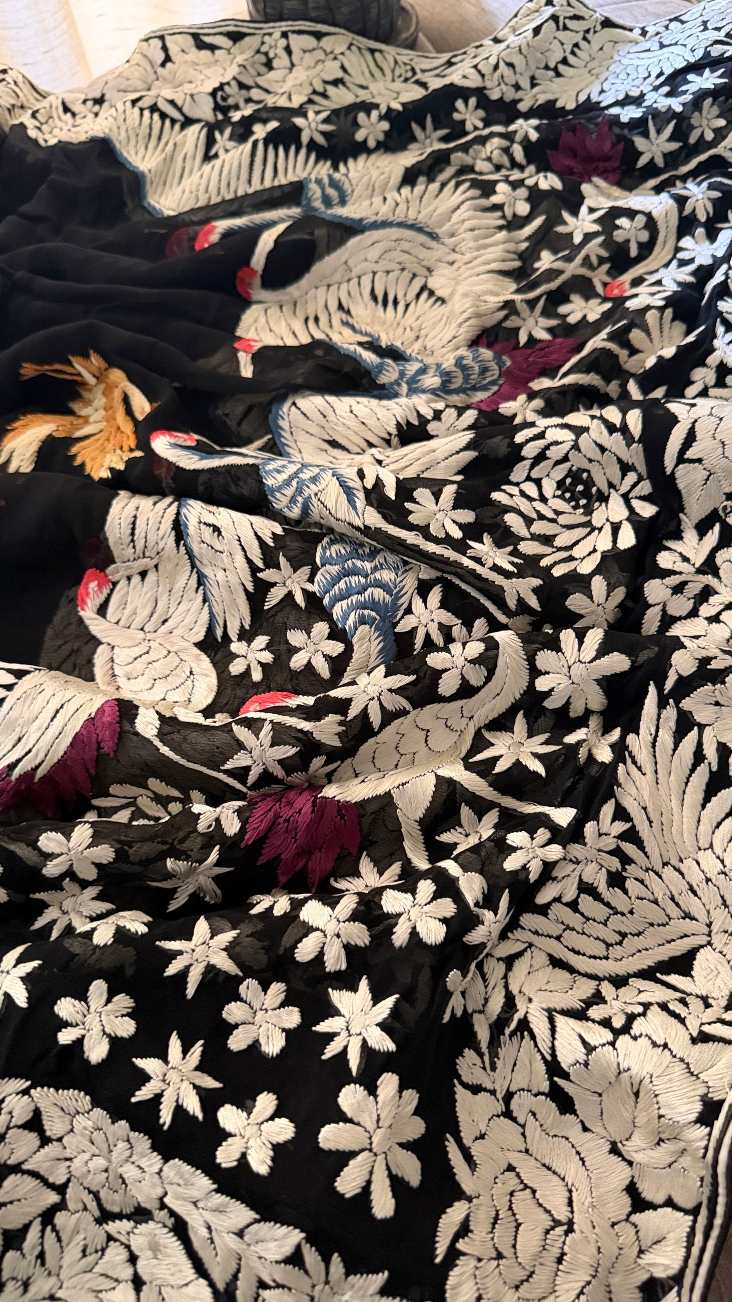 Designer Black Parsi Gara Dupatta for Women