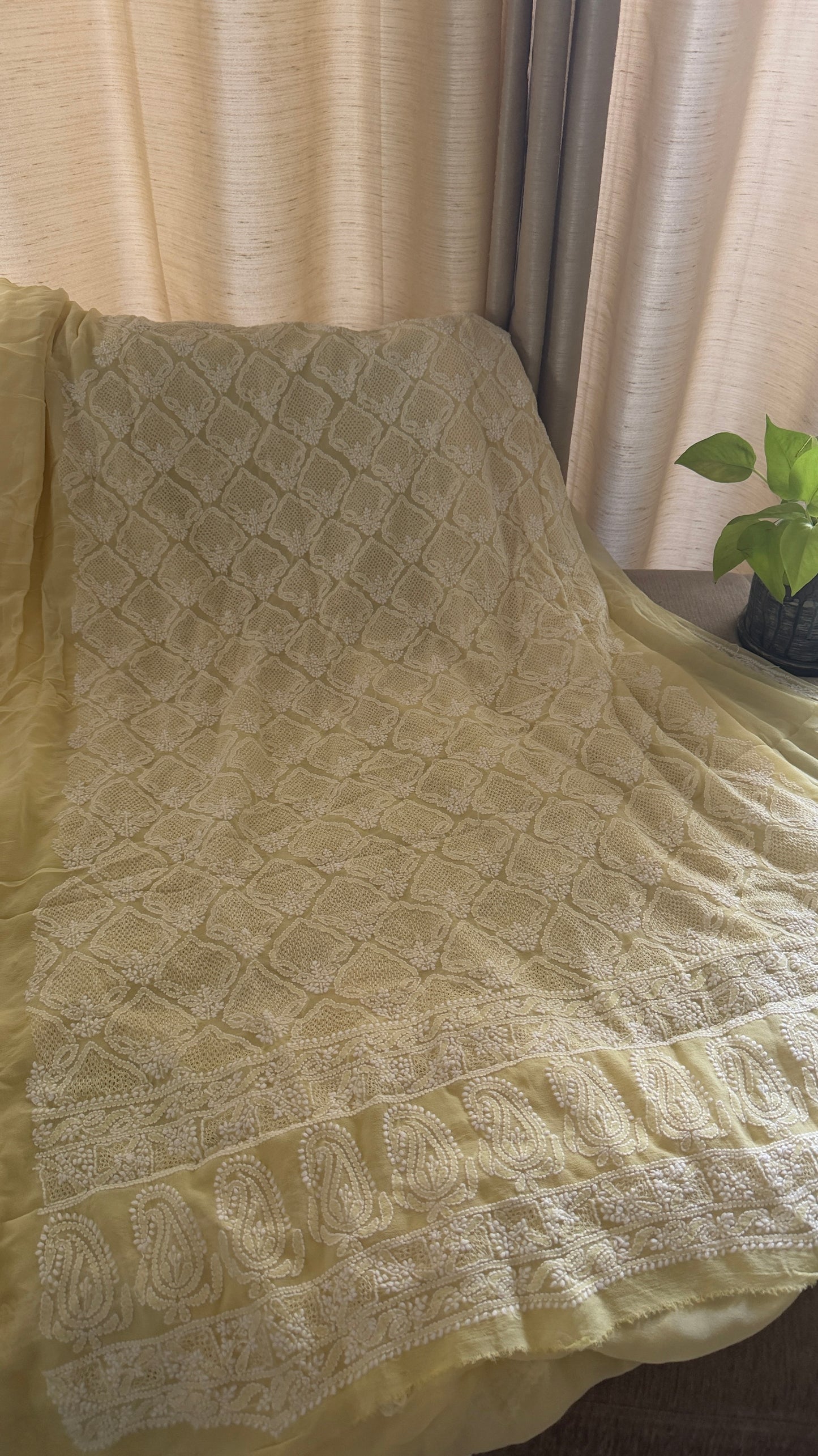 Yellow Hand Jaali Lucknowi Chikankari Suit