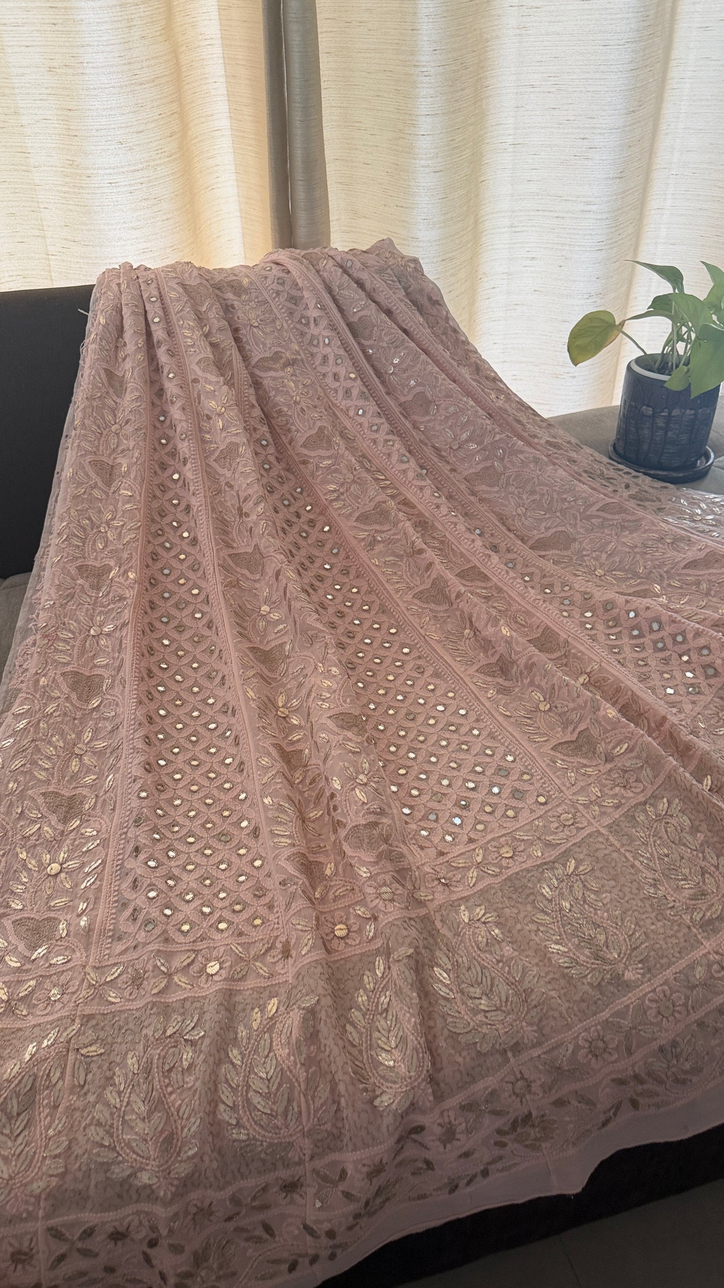 Designer Pastel Pink Mirror Gota Patti Chikankari Anarkali Suit
