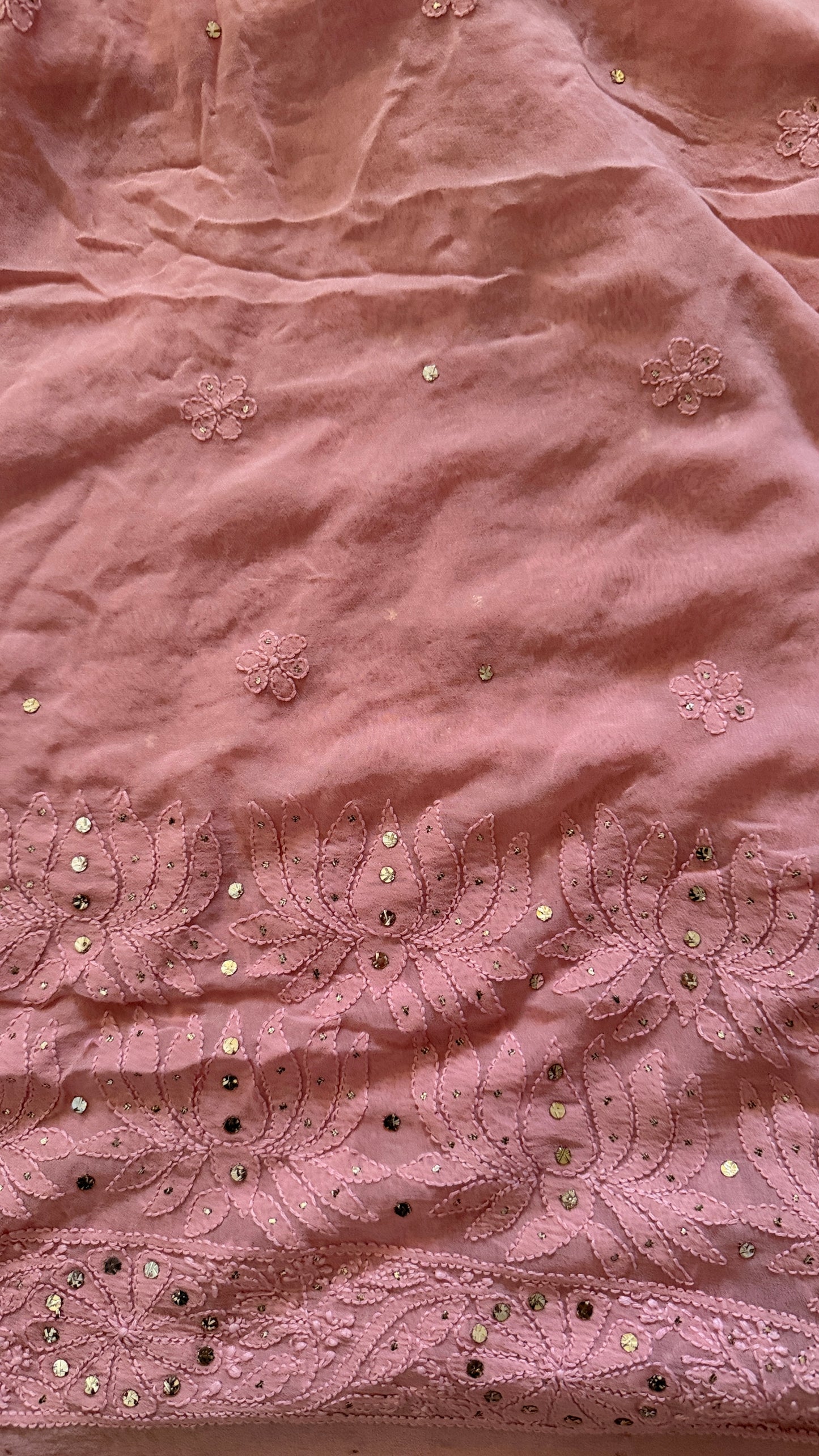 Party Wear Dusty Rose Pink Mukaish Chikankari Saree for Women