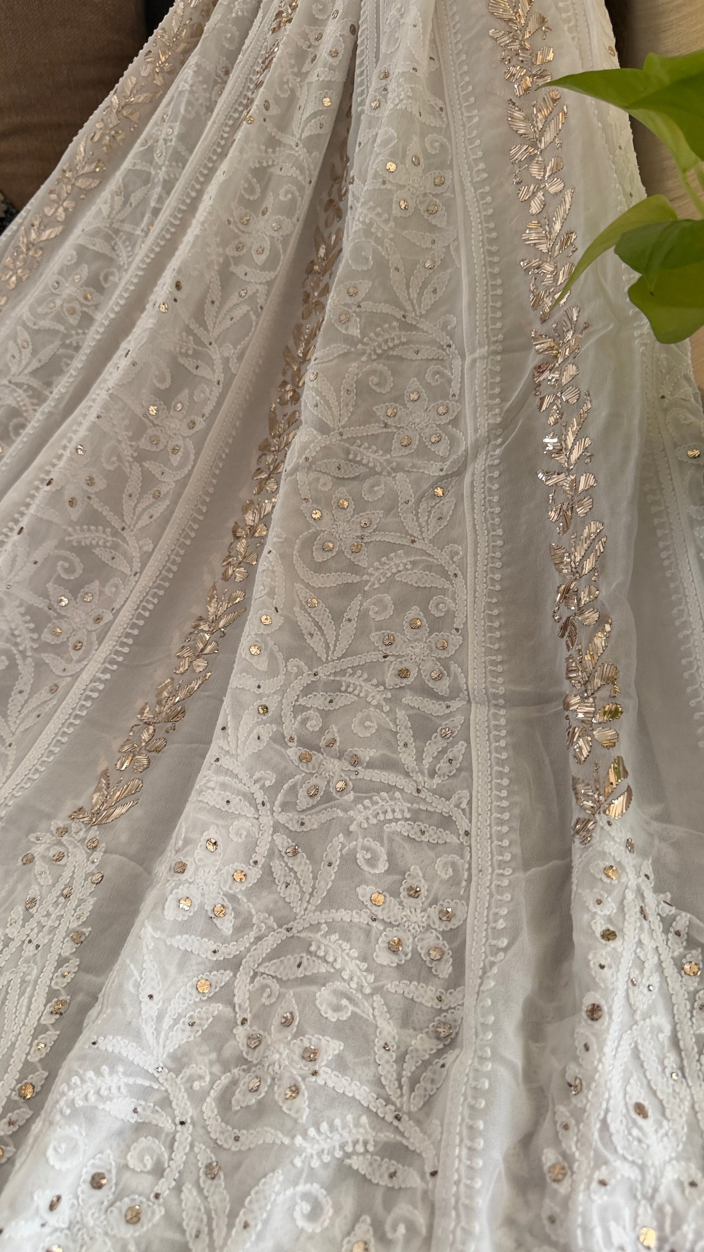 White Mukaish Chikankari Anarkali Suit