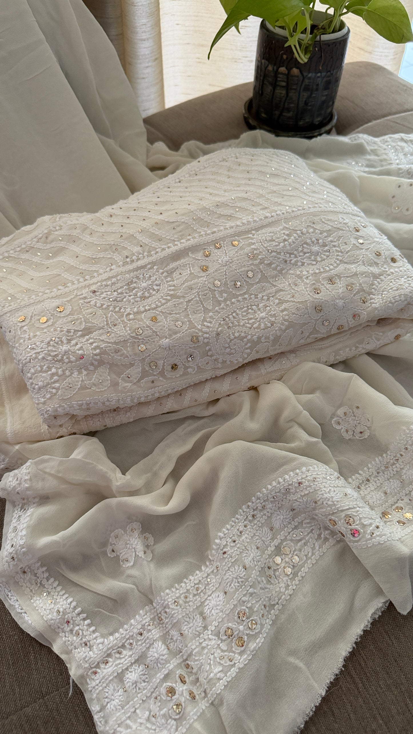 Ivory Kamdani Lucknowi Chikankari Anarkali Suit