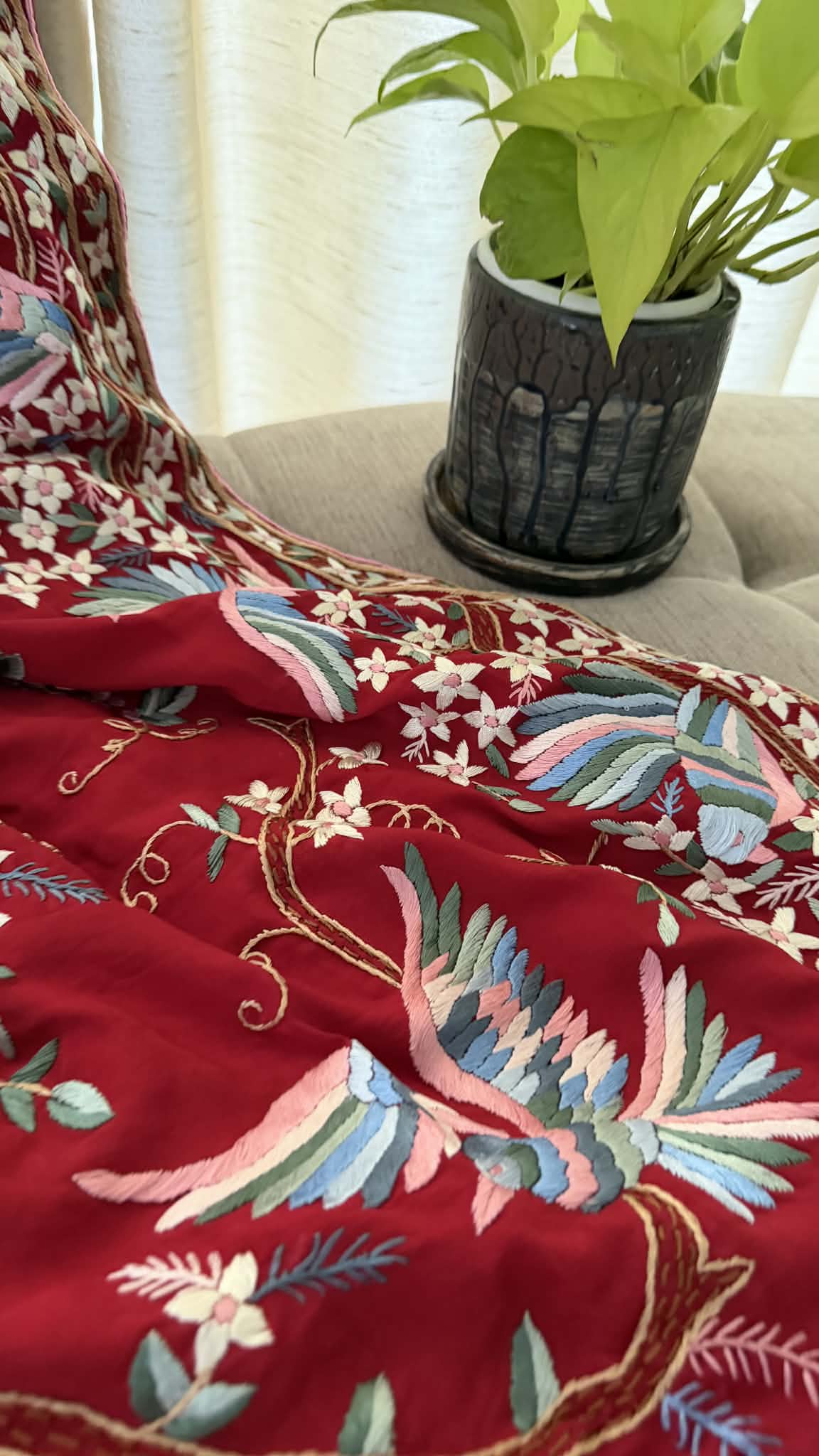 Designer Parsi Gara Saree with Multicolour Embroidery (Crepe Silk)