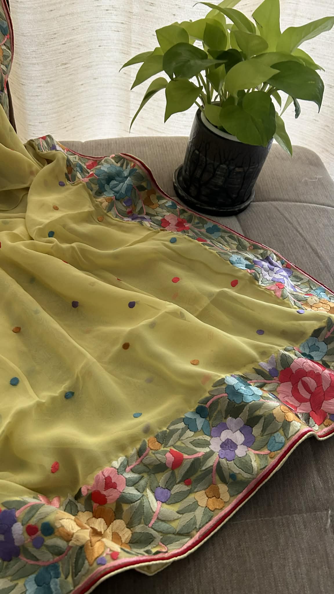 Artisanal Lemon Yellow Parsi Gara Dupatta