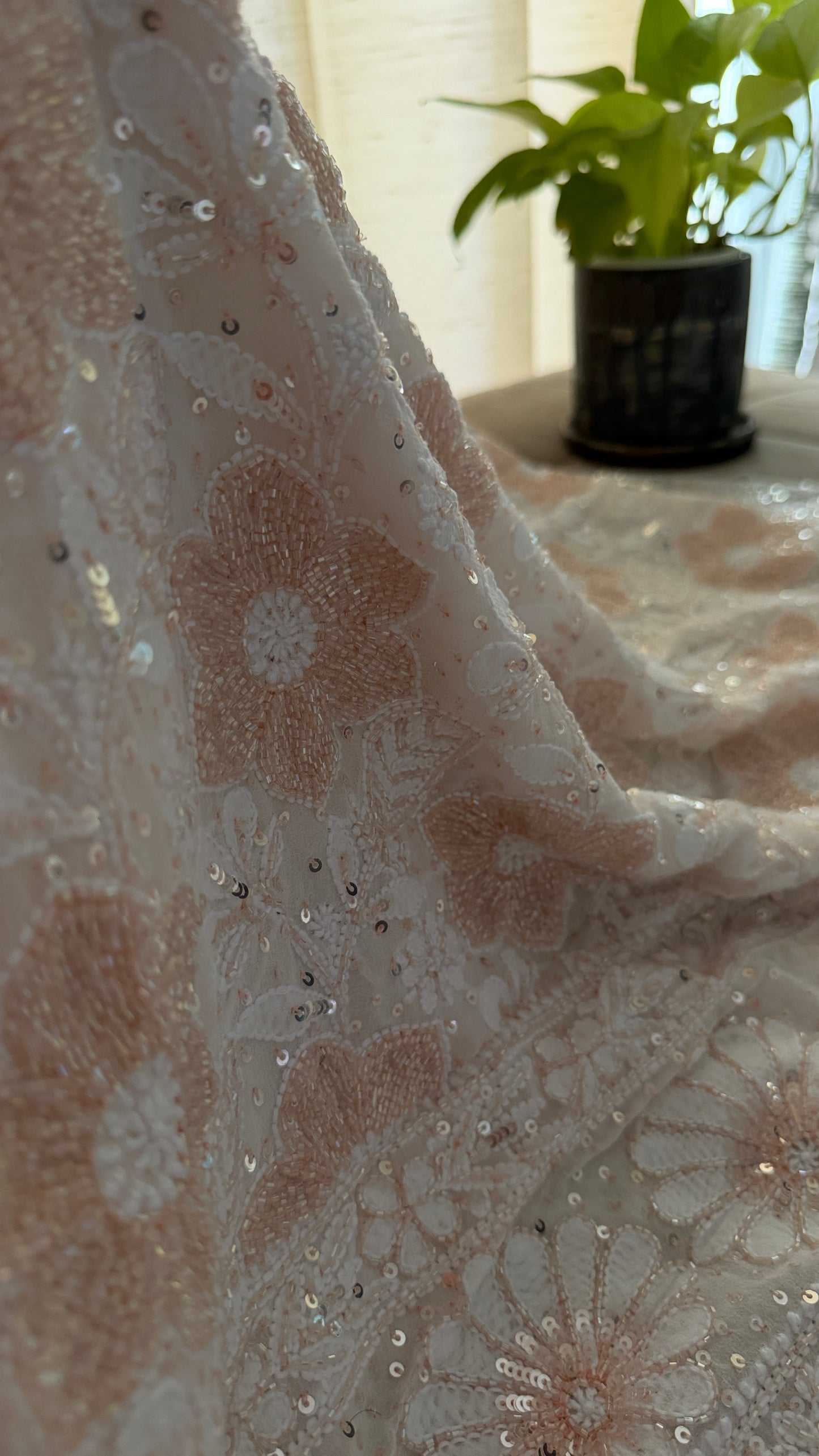 Fine Chikankari Suit with Peach Beads Work