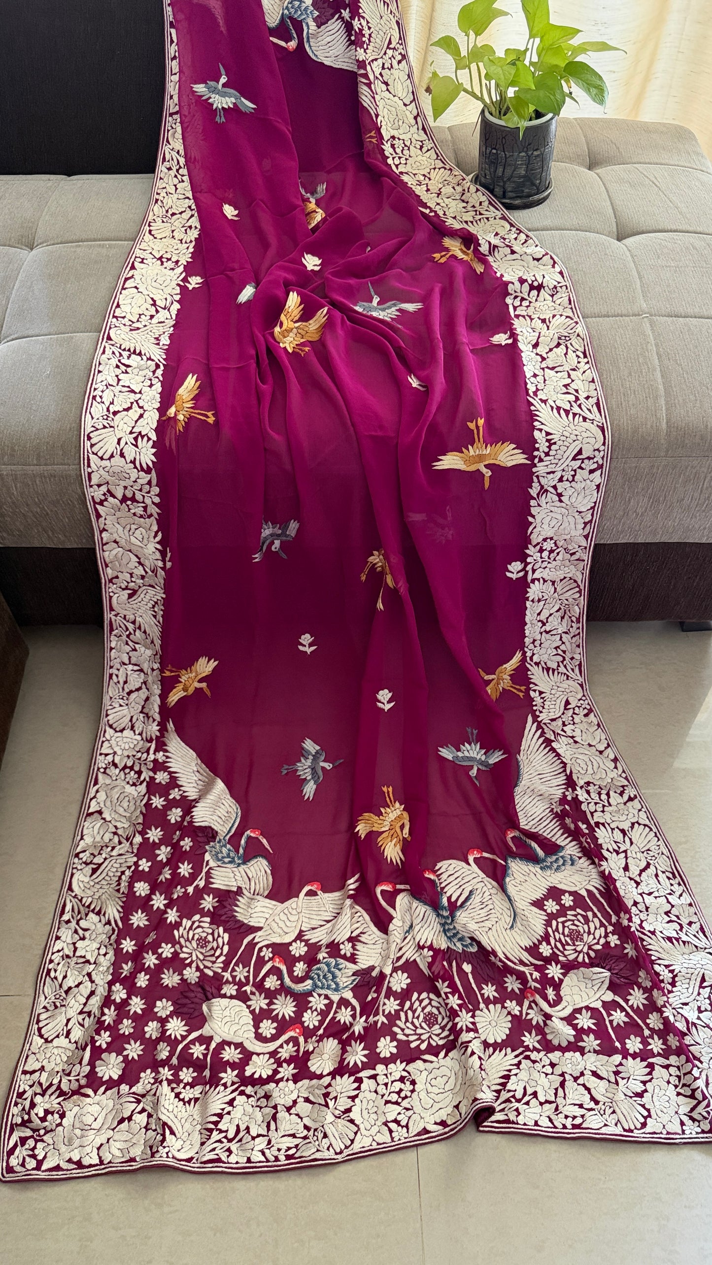 Designer Burgundy Parsi Gara Dupatta