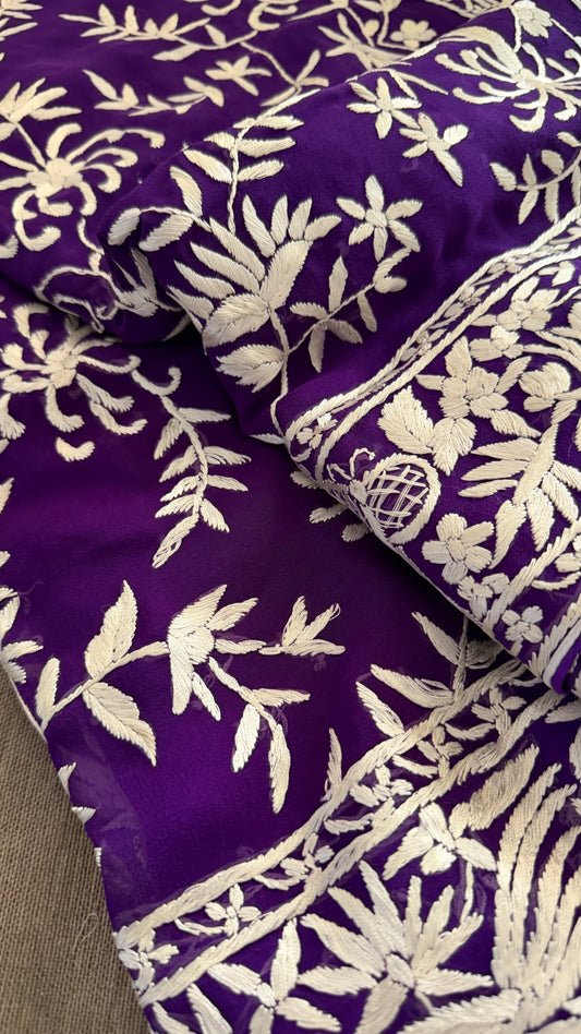 Designer Purple Parsi Gara Saree