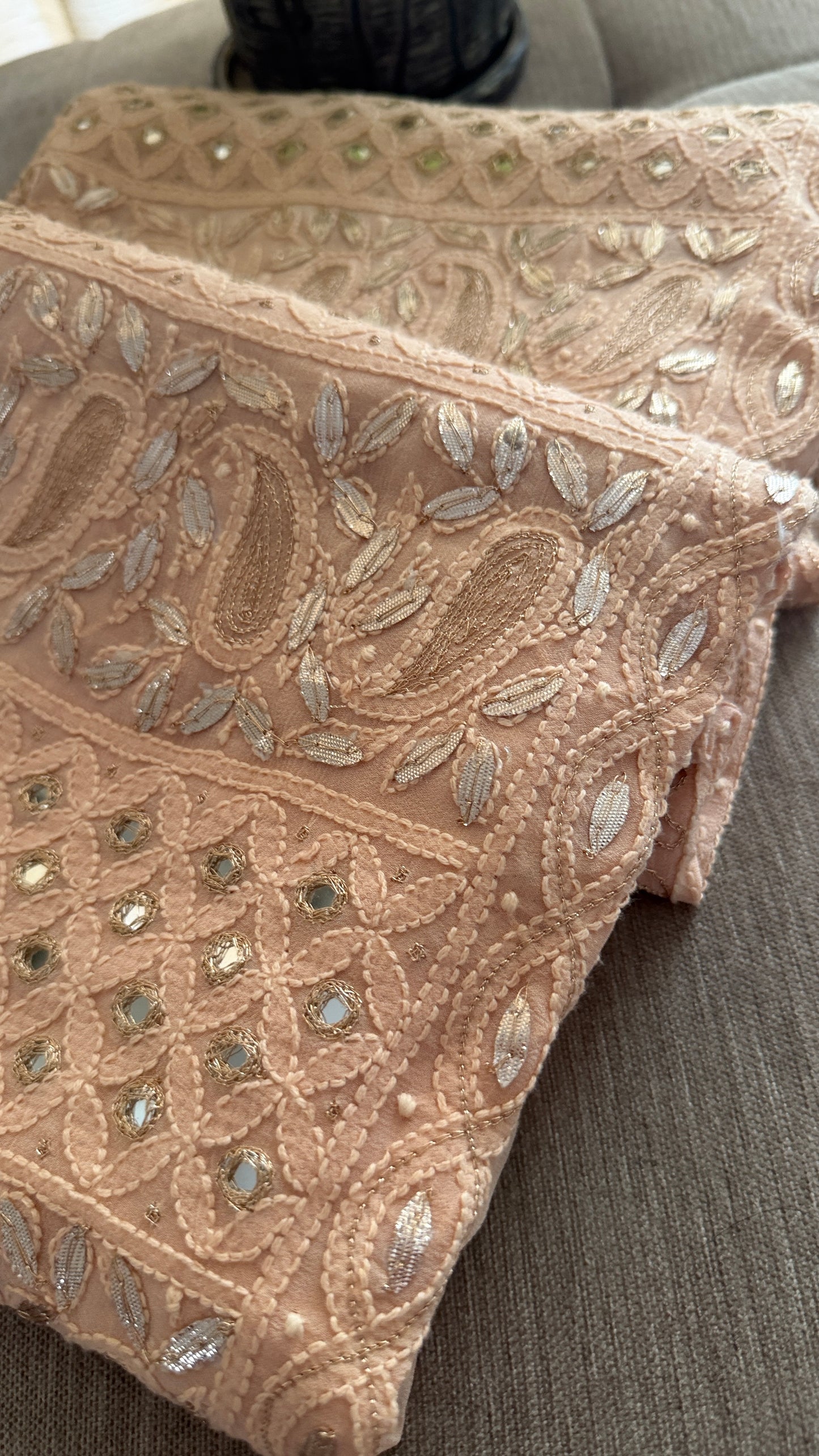 Dusty Peach Mirror & Gota Patti Chikankari Suit