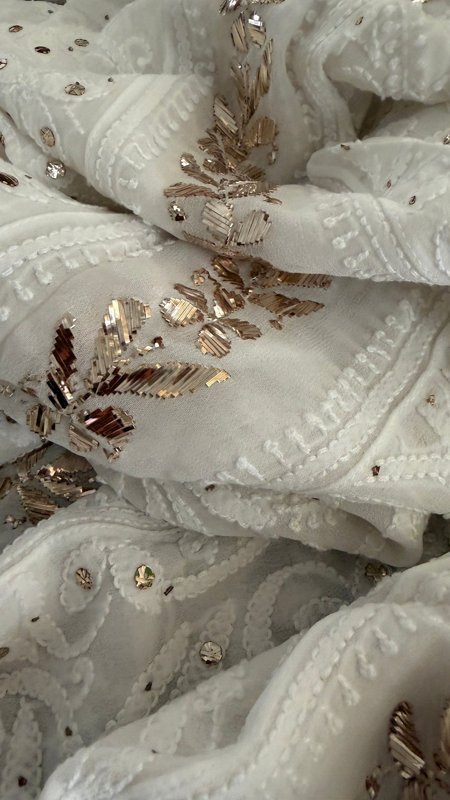 White Mukaish Chikankari Anarkali Suit