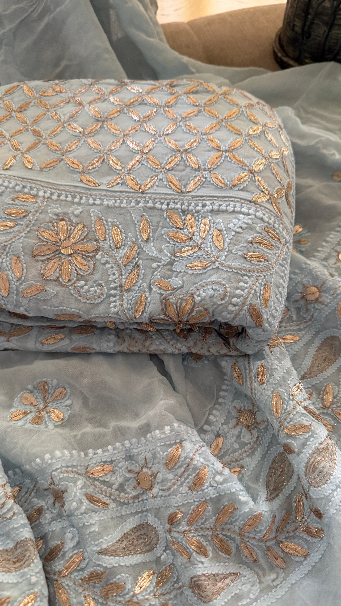 Powder Blue Gota Patti Chikankari Anarkali Suit (Anarkali And Dupatta)