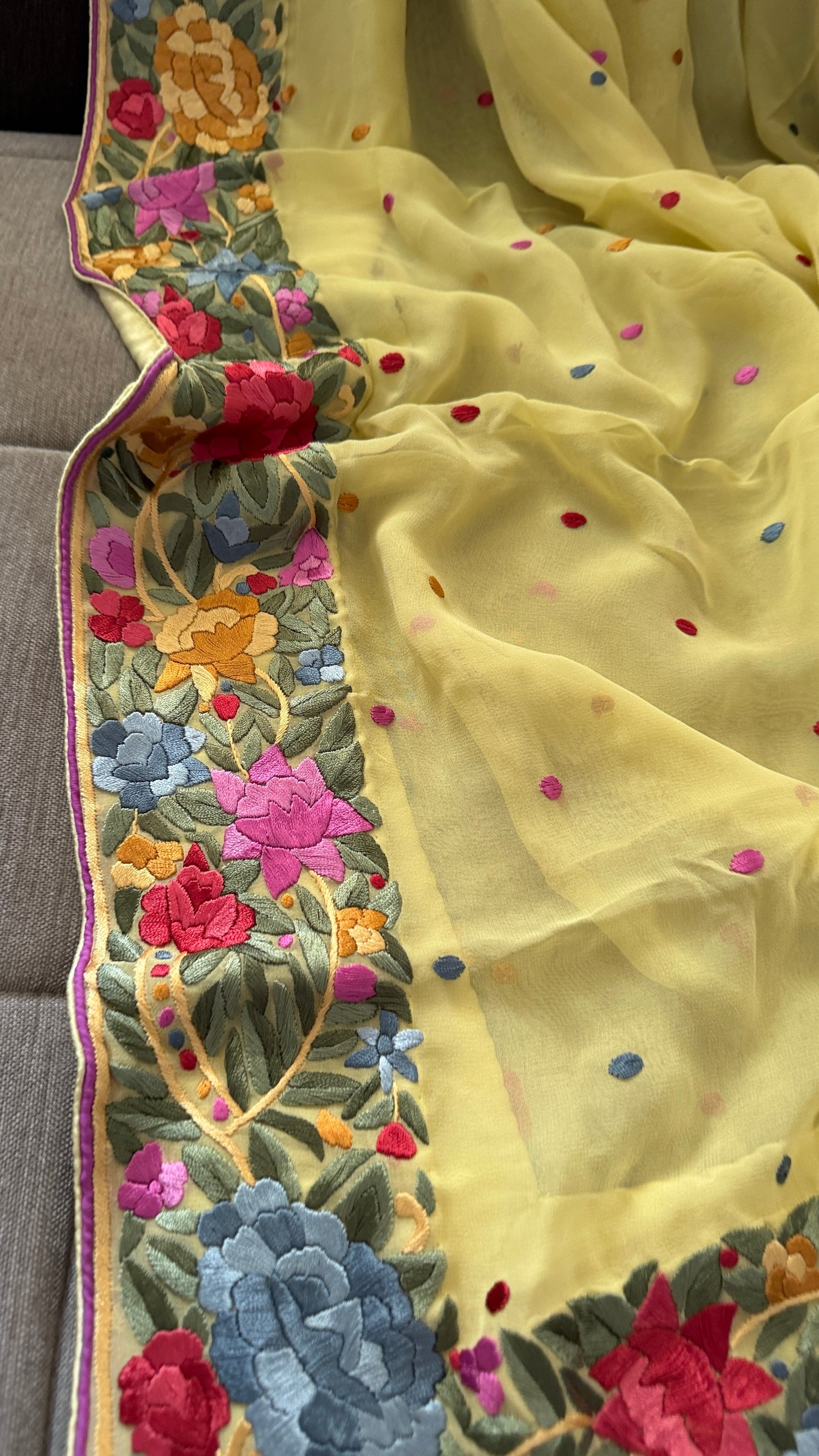 Artisanal Lemon Yellow Parsi Gara Dupatta