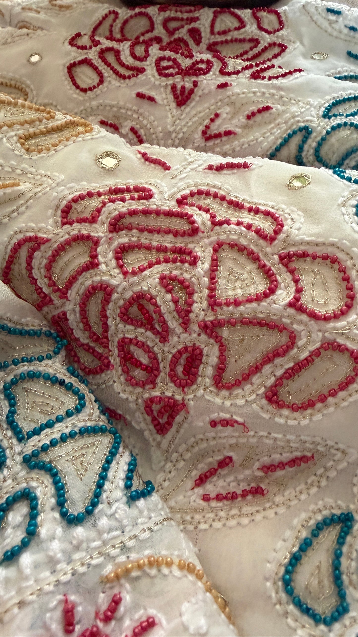 Hand Embroidered Multicolour Pearls Chikankari Suit
