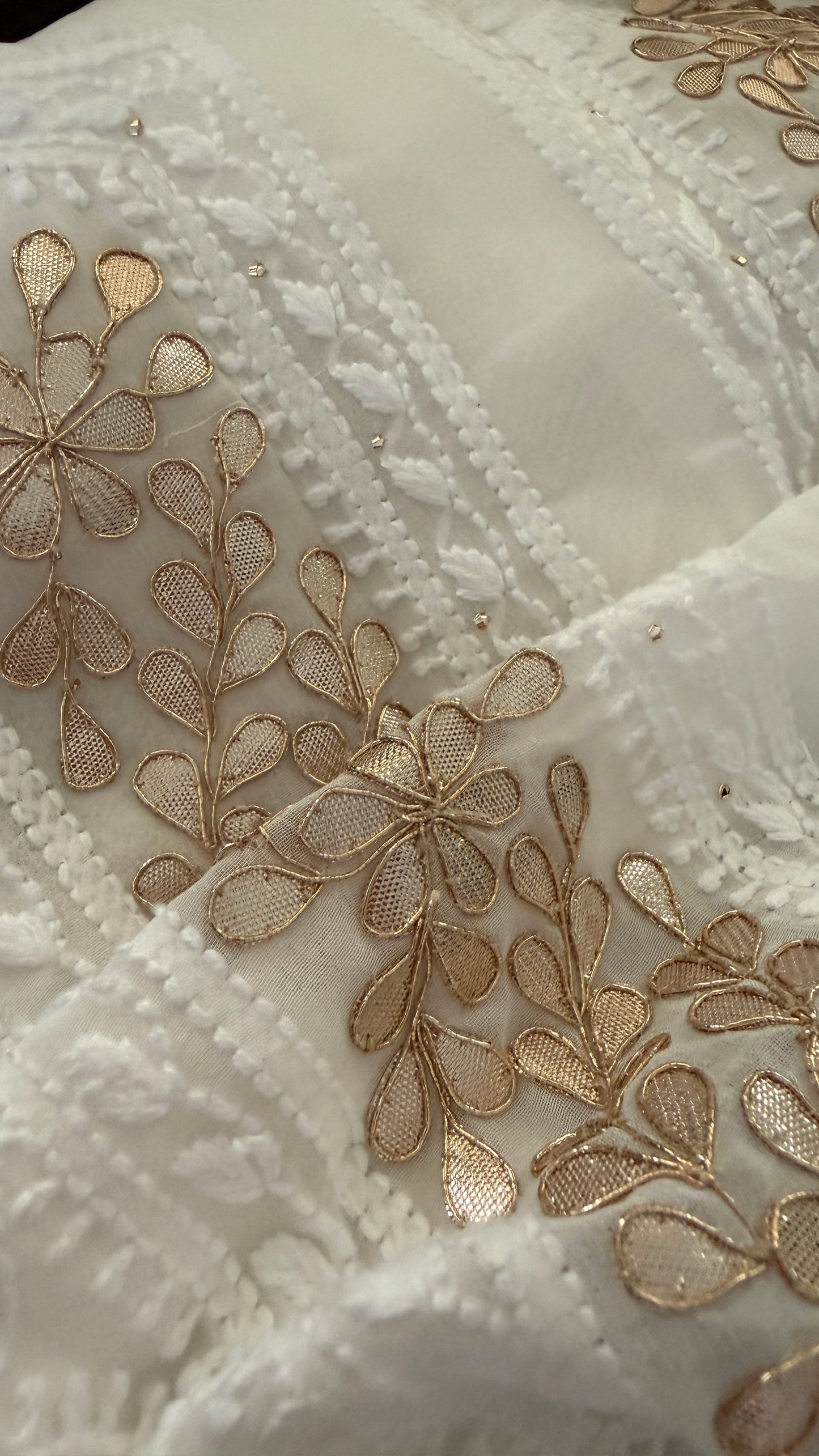 Exclusive Ivory Gota Patti Lucknowi Chikankari Suit