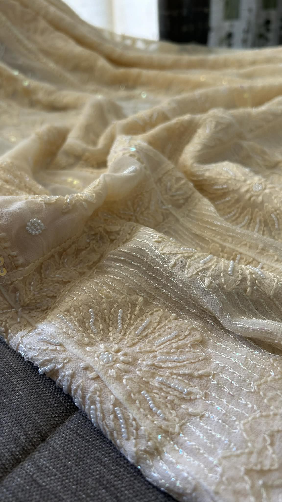 Beige Pearl Chikankari Anarkali Suit