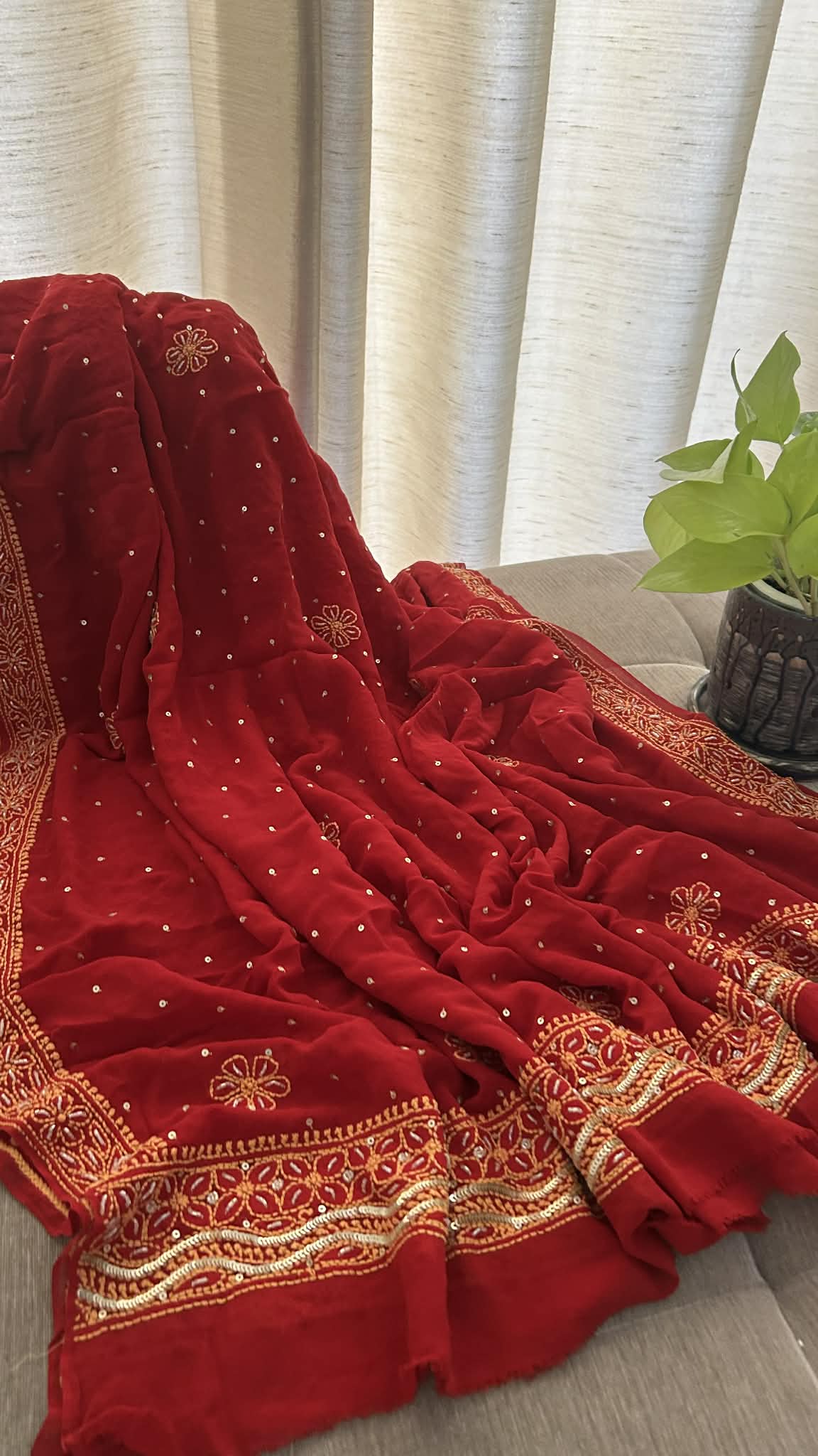 Masterpiece Red Cut Dana & Sequins Work Chikankari Anarkali Suit