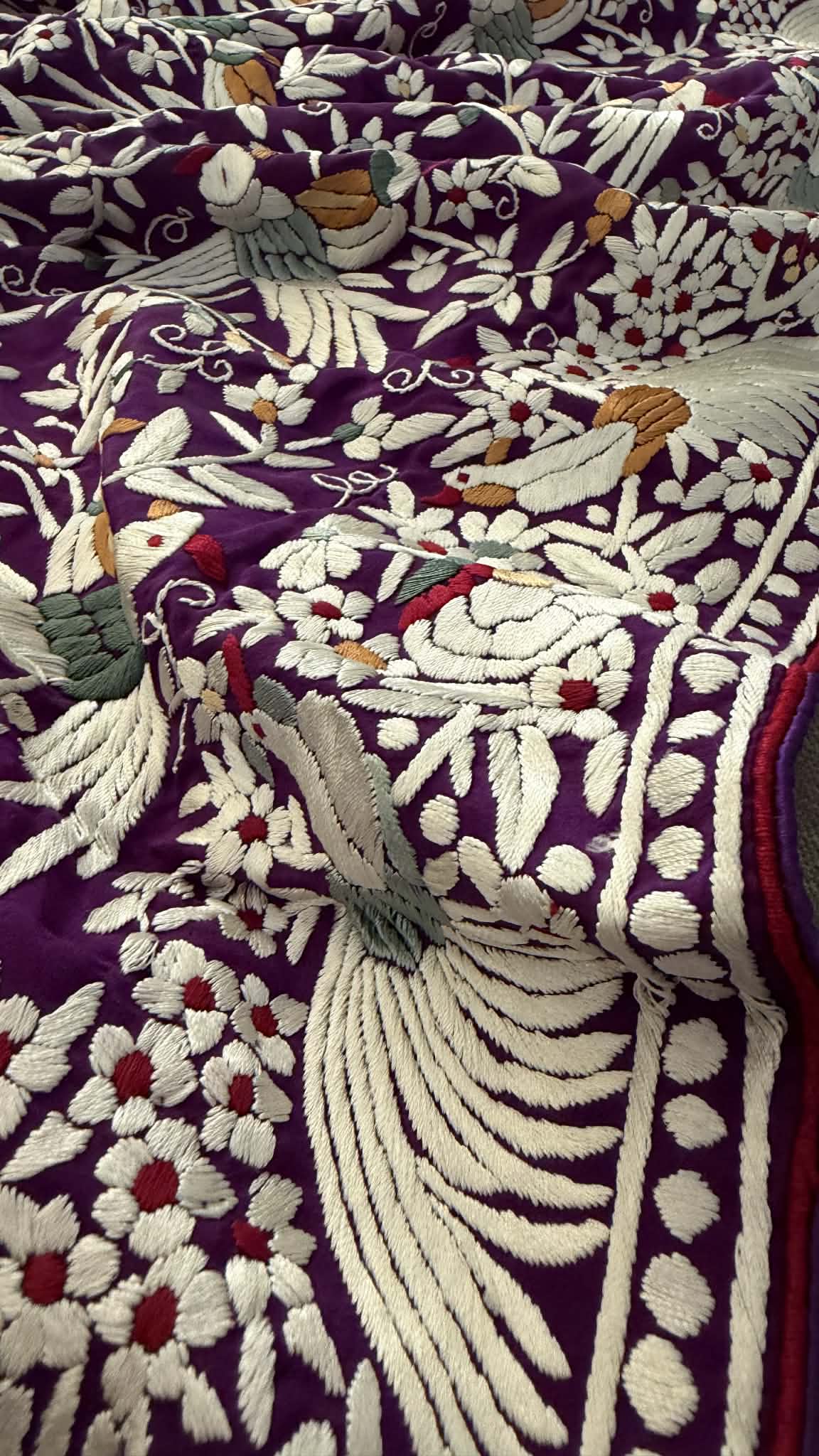 Designer Purple Parsi Gara Hand Embroidered Dupatta