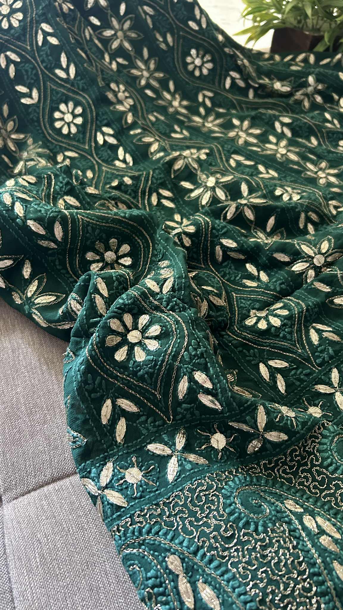 Emerald Green Gota Patti Unstitched Chikankari Suit (Kurta & Dupatta)