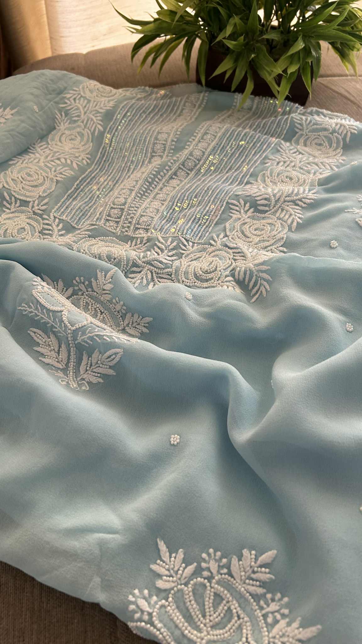 Sky Blue Pearl Lucknowi Chikankari Suit