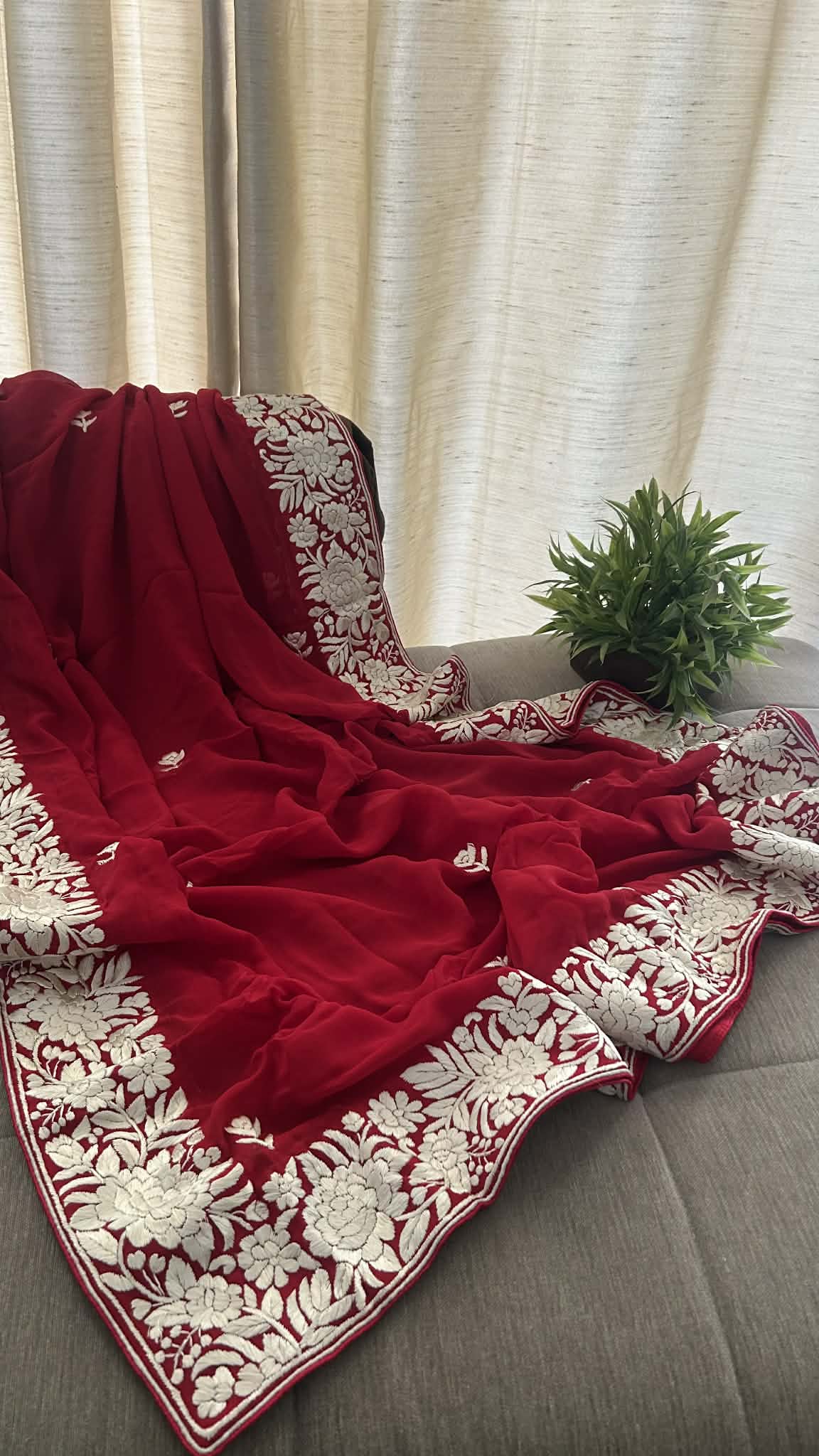 Artisanal Red Parsi Gara Dupatta