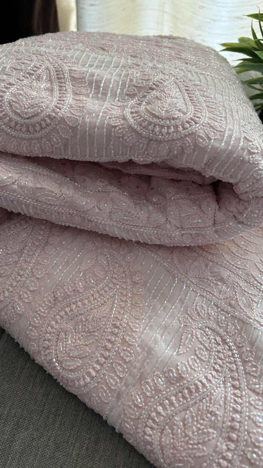 Peachy Pink Cut Dana Sequin Chikankari Saree
