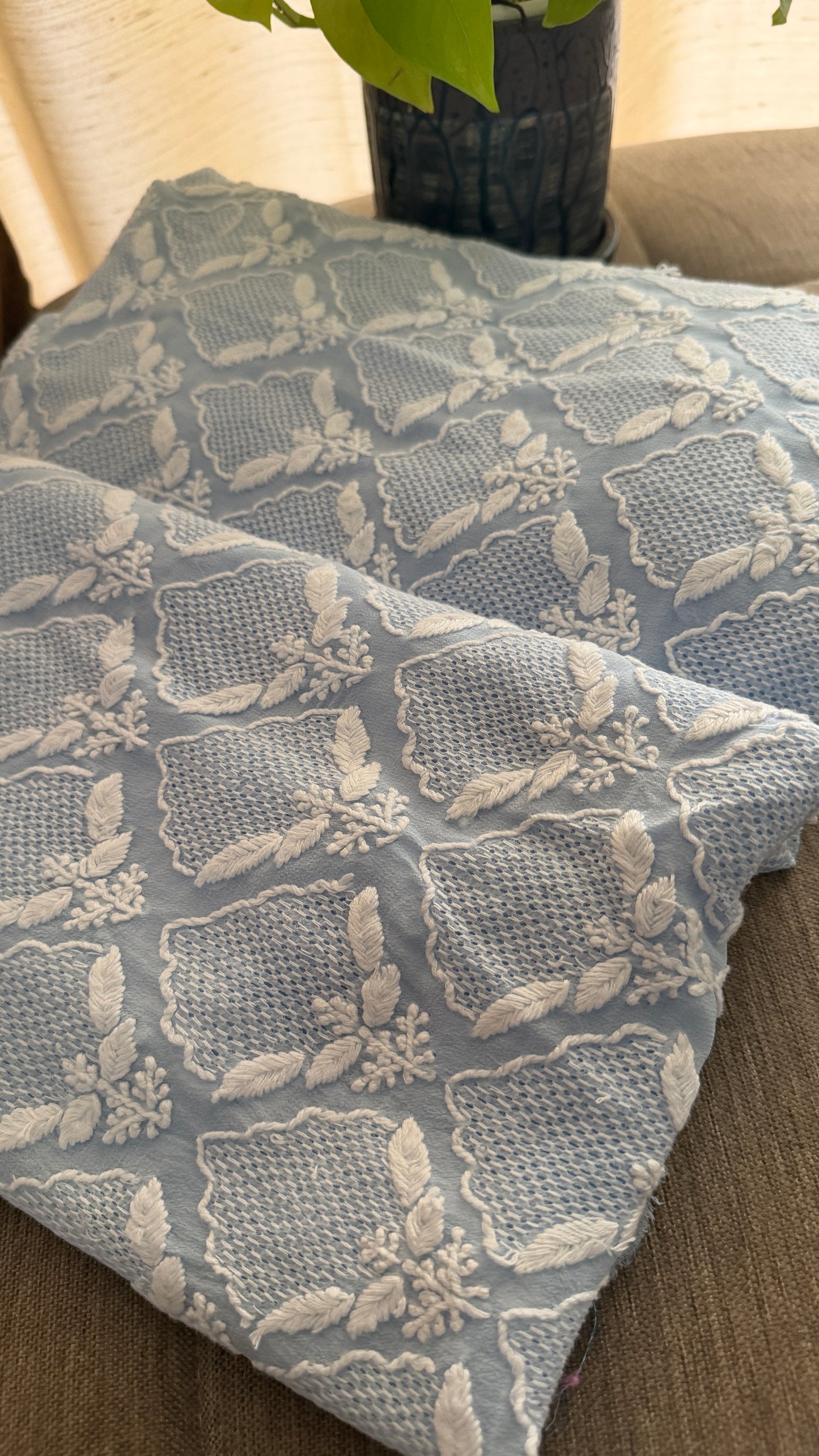 Exclusive Powder Blue Hand Jaali Chikankari Suit
