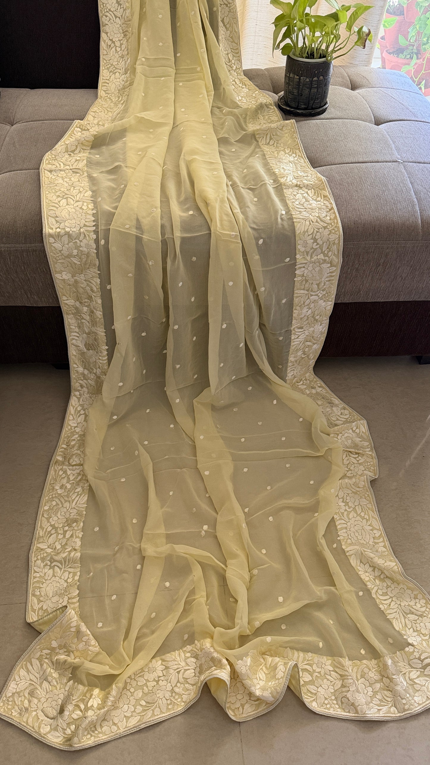 Artisanal Cream Parsi Gara Dupatta