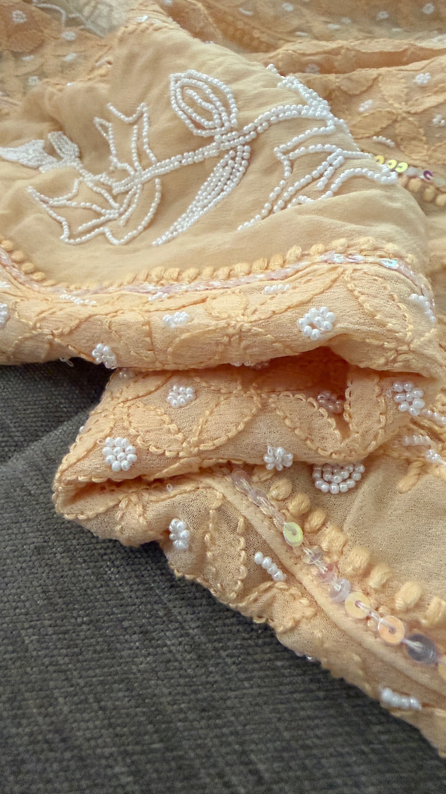 Beige Pearl Chikankari Anarkali Suit
