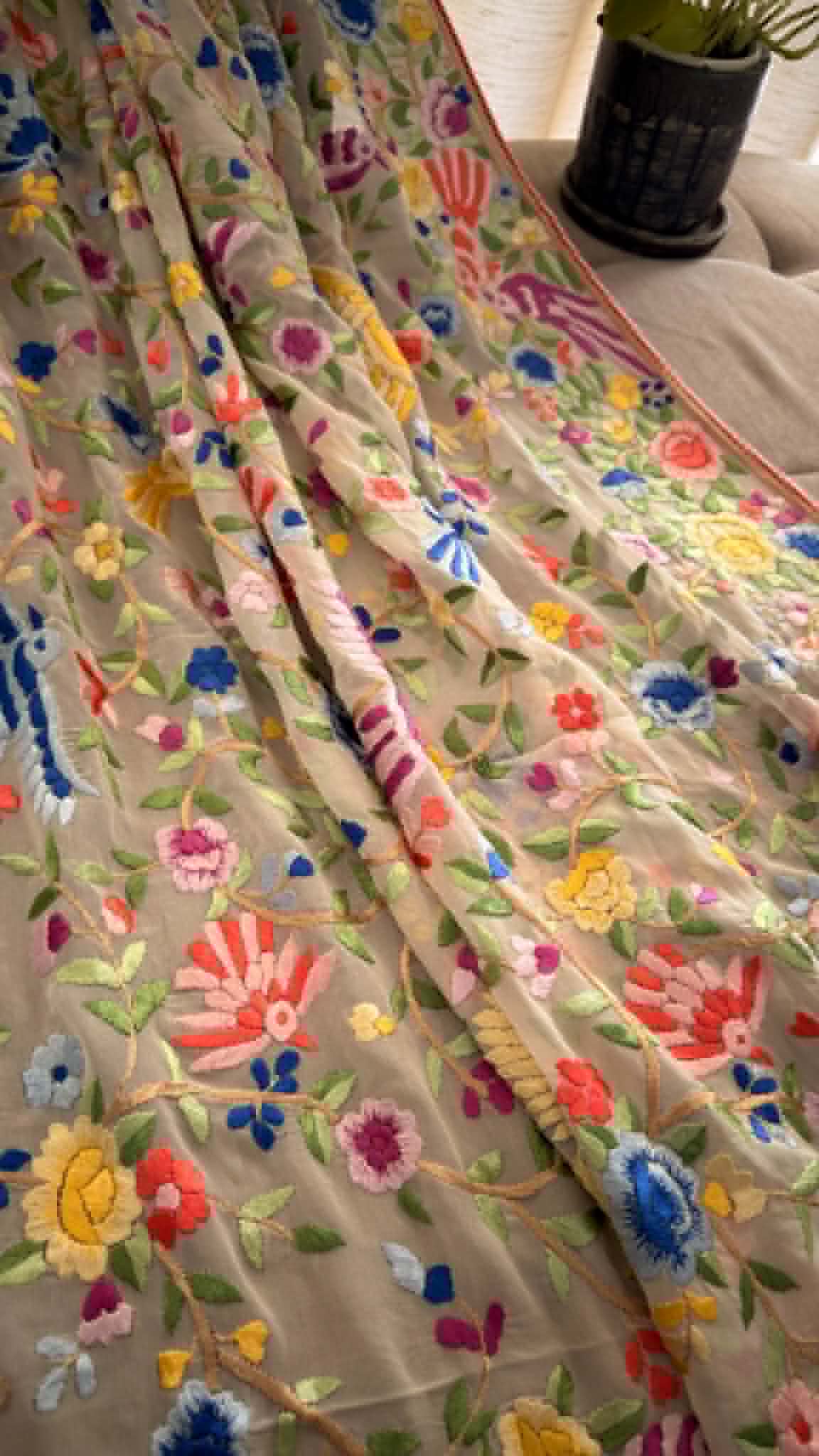 Elegant Ivory Multicolour Parsi Gara Dupatta