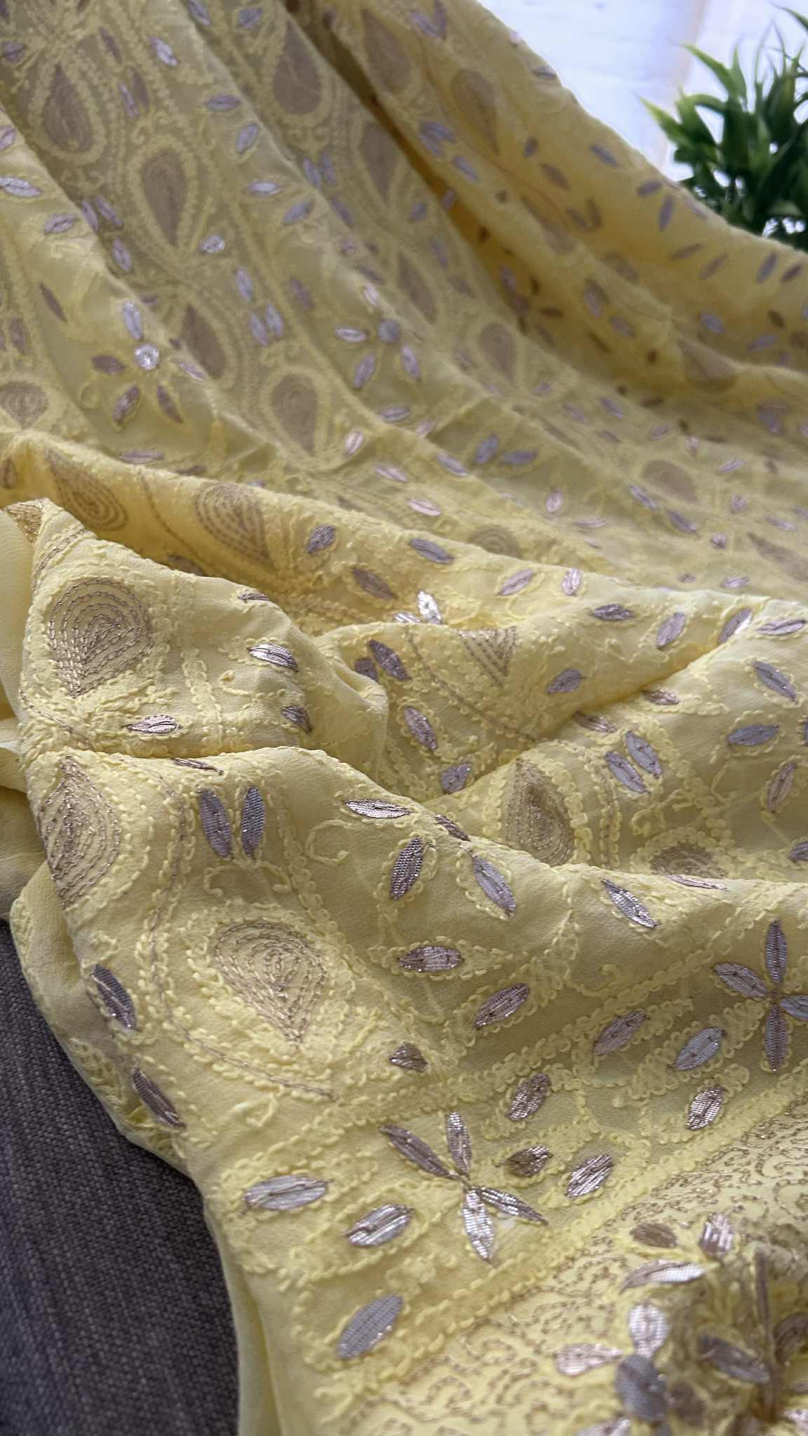 Yellow Gota Patti Unstitched Chikankari Suit (Kurta & Dupatta)