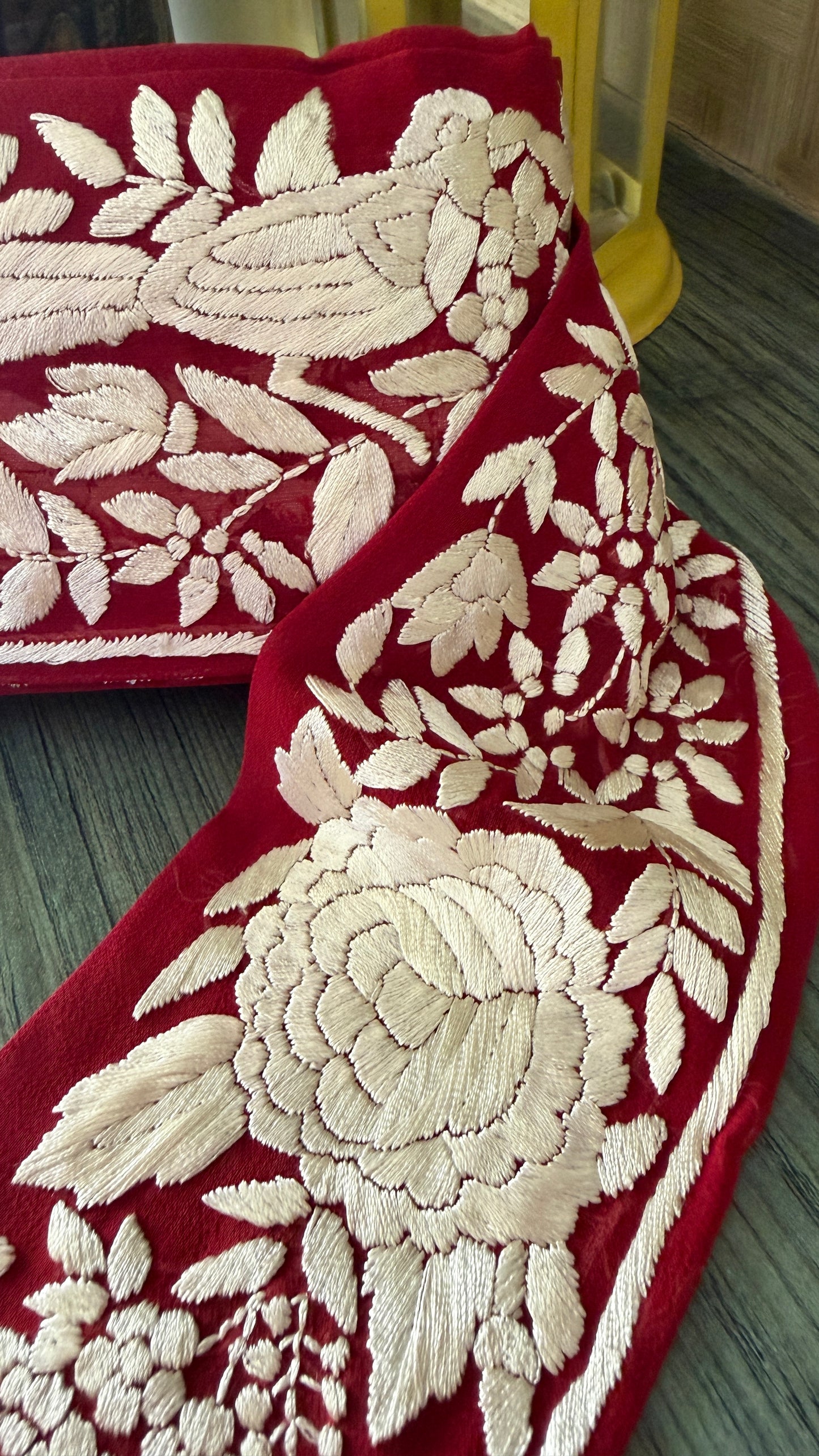 Maroon Ivory Parsi Gara Border for Sarees & Suits