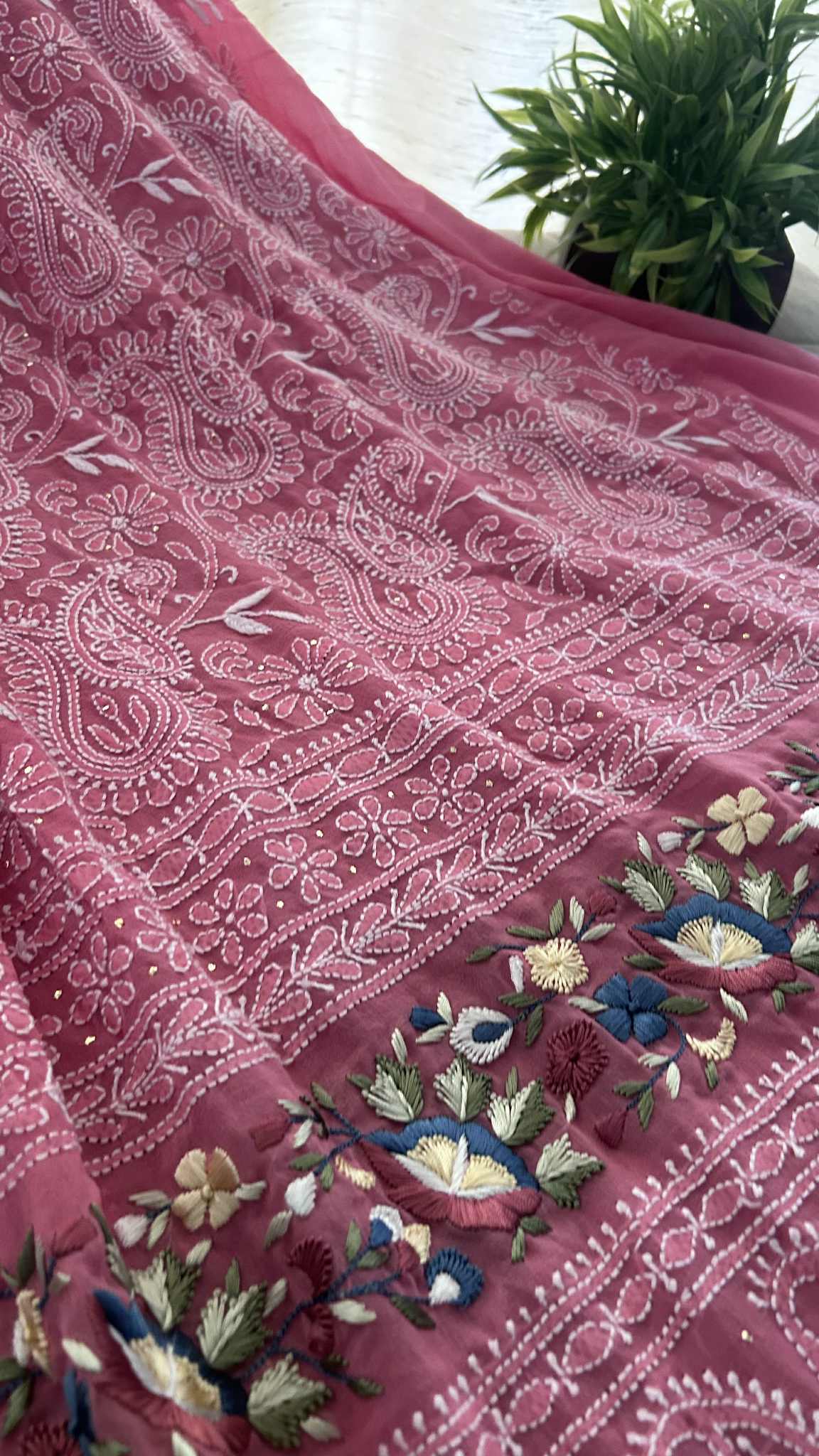 Dark Peach Chikankari Parsi Gara Daman Suit