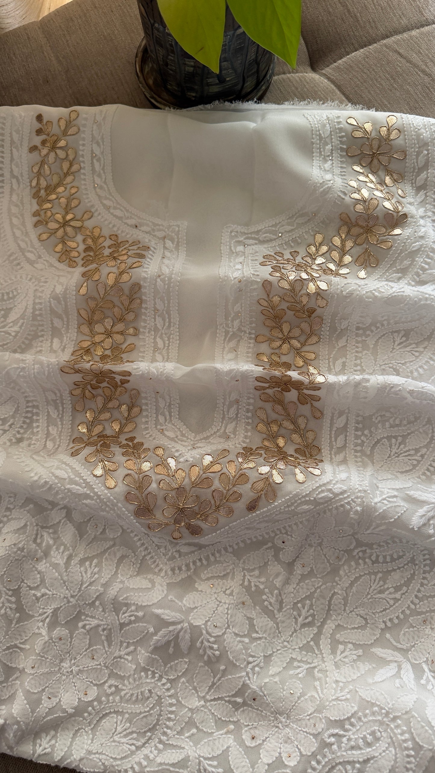 Exclusive Ivory Gota Patti Lucknowi Chikankari Suit