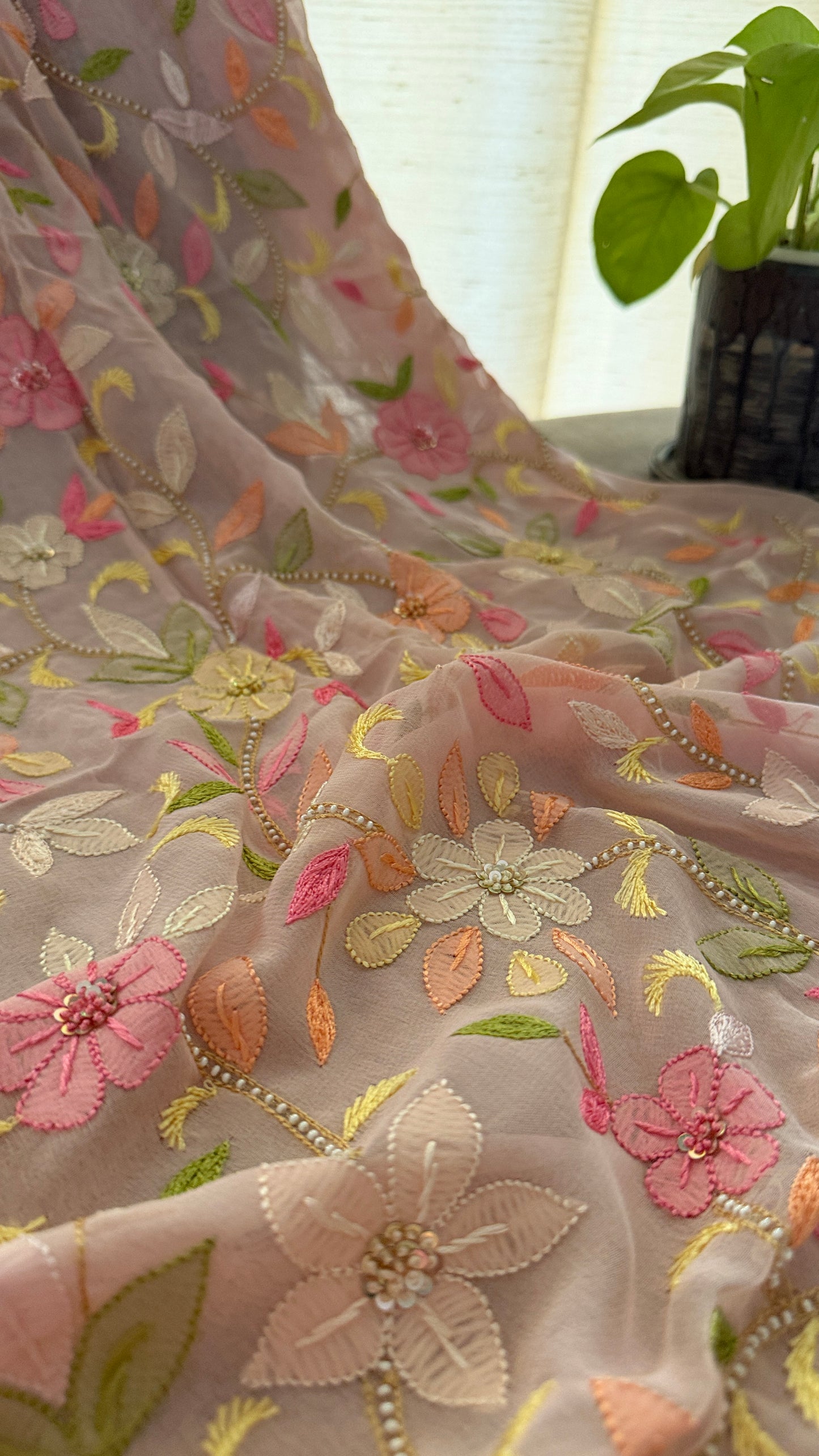 Pastel Pink Parsi Gara & Chikankari Pearl Suit