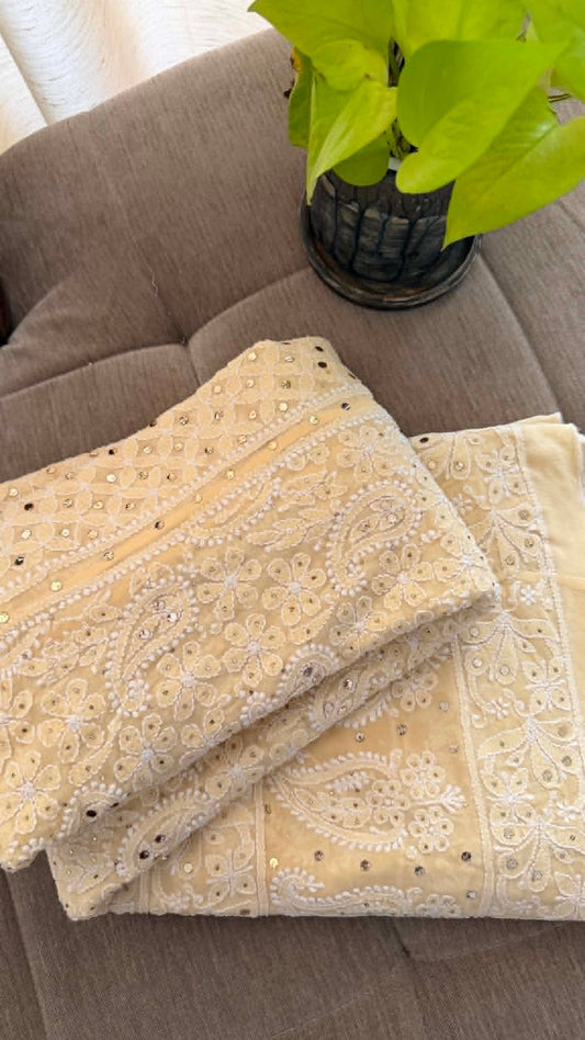 Beige Mukaish Chikankari Lehenga Skirt (Lehenga Only)
