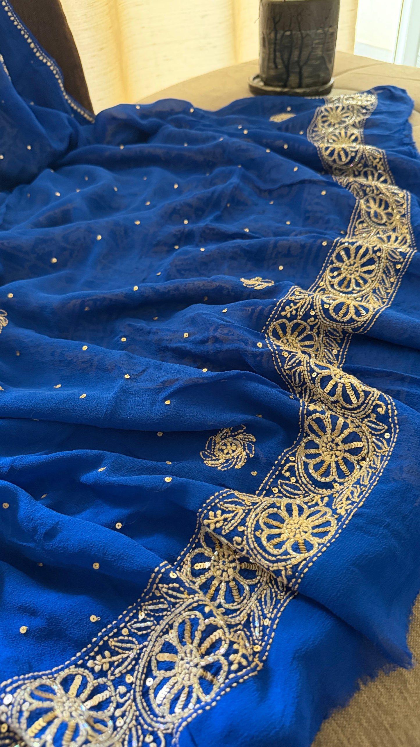 Masterpiece Royal Blue Gold Lucknawi Chikankari Suit (Kurta & Dupatta)