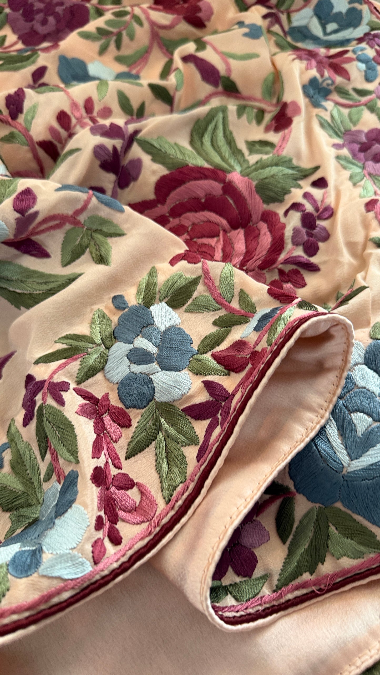 Heirloom Peach Parsi Gara Saree- Crepe silk
