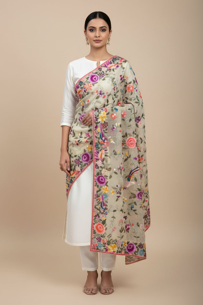 Pre Order Designer Multicolour Parsi Gara Dupatta