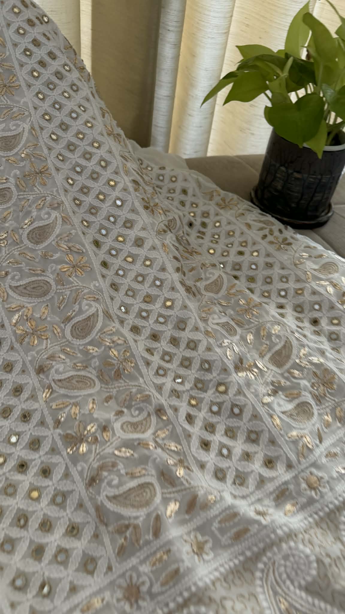 White Mirror & Gota Patti Chikankari Suit