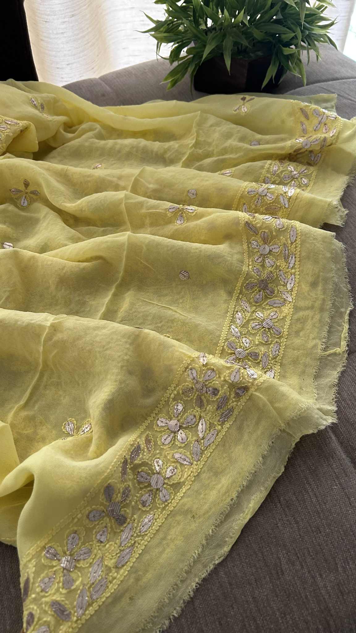 Yellow Gota Patti Unstitched Chikankari Suit (Kurta & Dupatta)