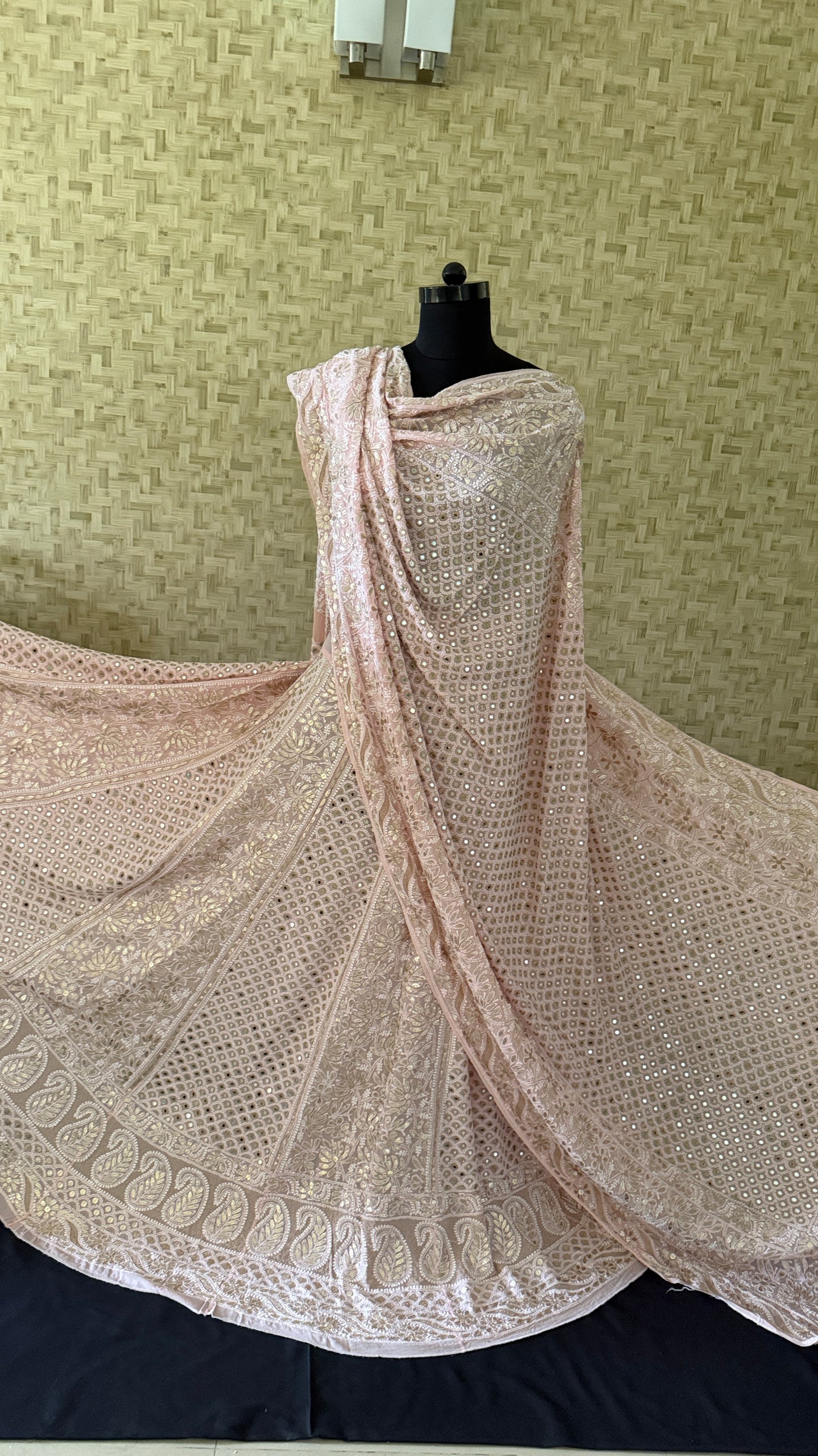 Pastel Pink Mirror & Gota Patti Chikankari Lehenga Set