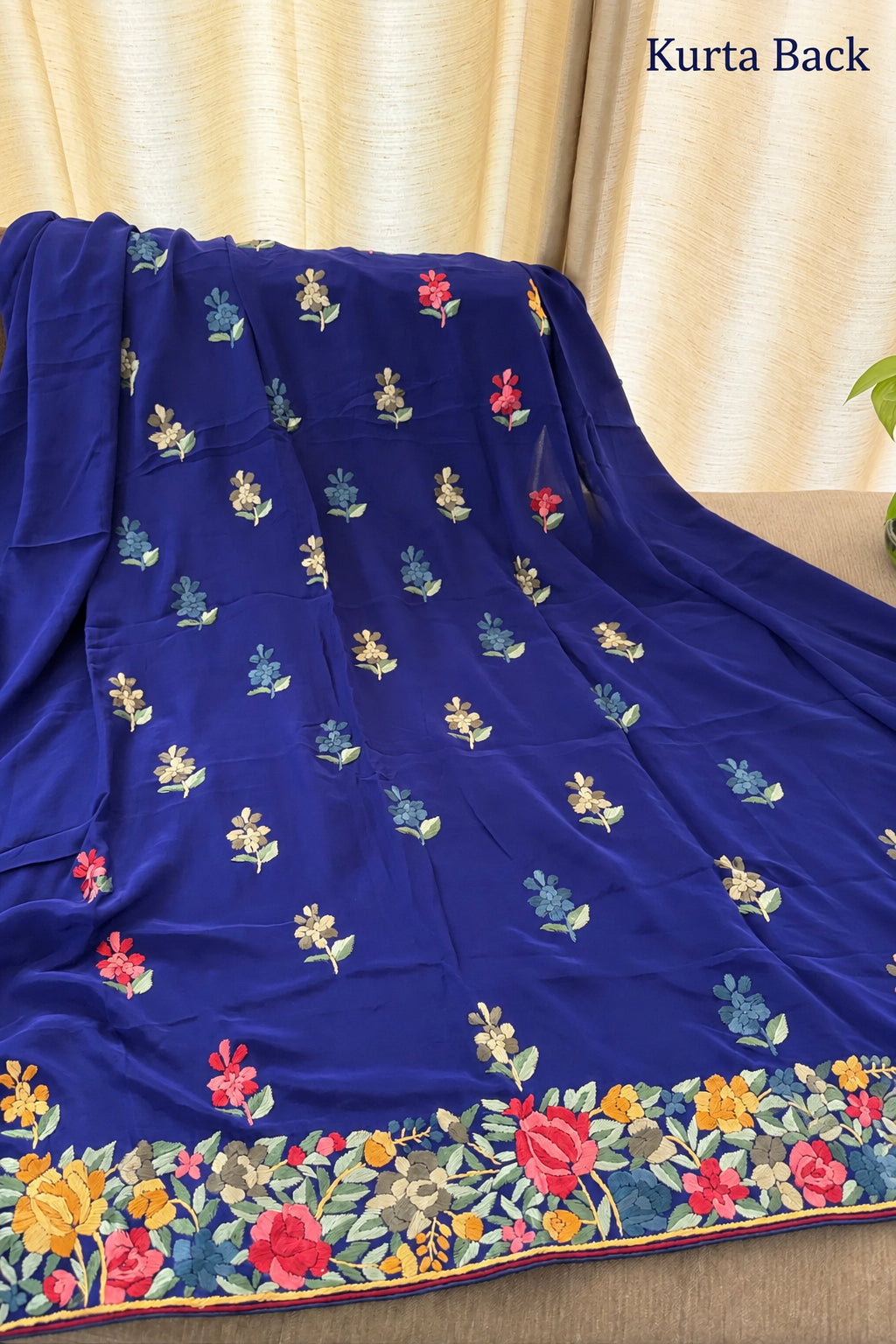 Royal Blue Floral Parsi Gara Suit (Three Piece)