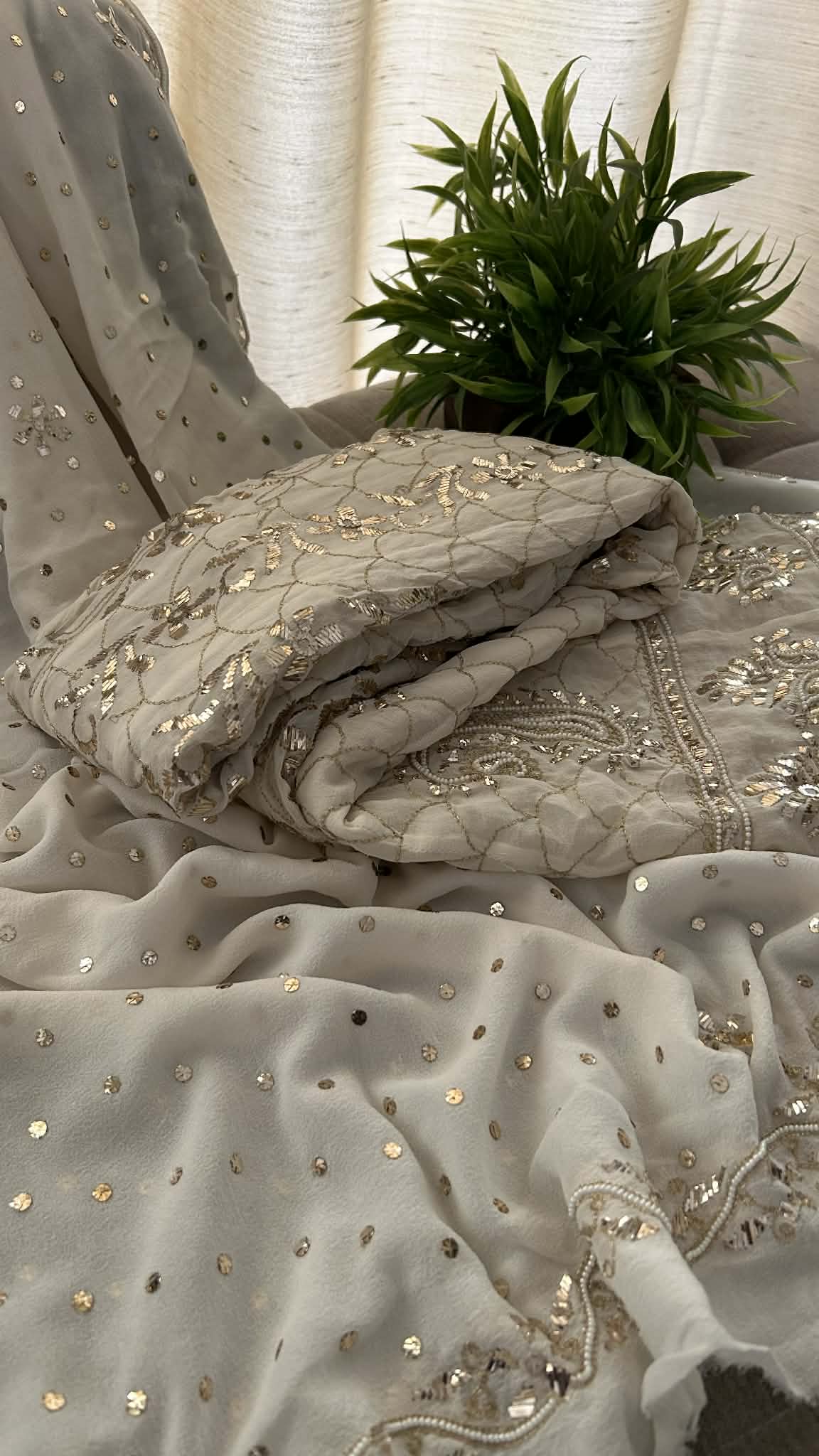 Masterpiece Ivory Golden Kamdani and Pearl Anarkali Suit