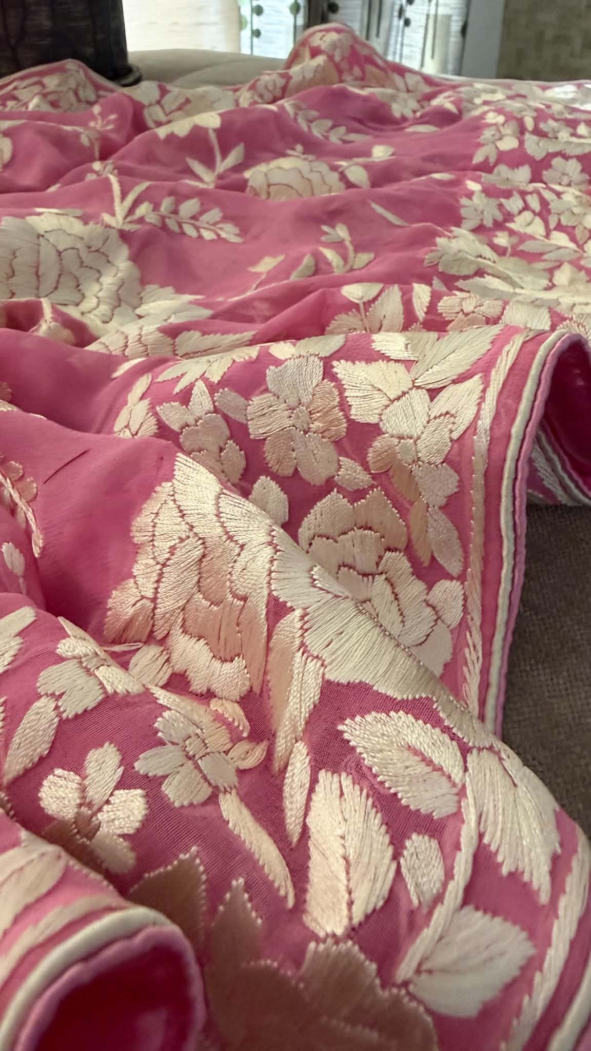 Elegant Pink & Ivory Parsi Gara Dupatta