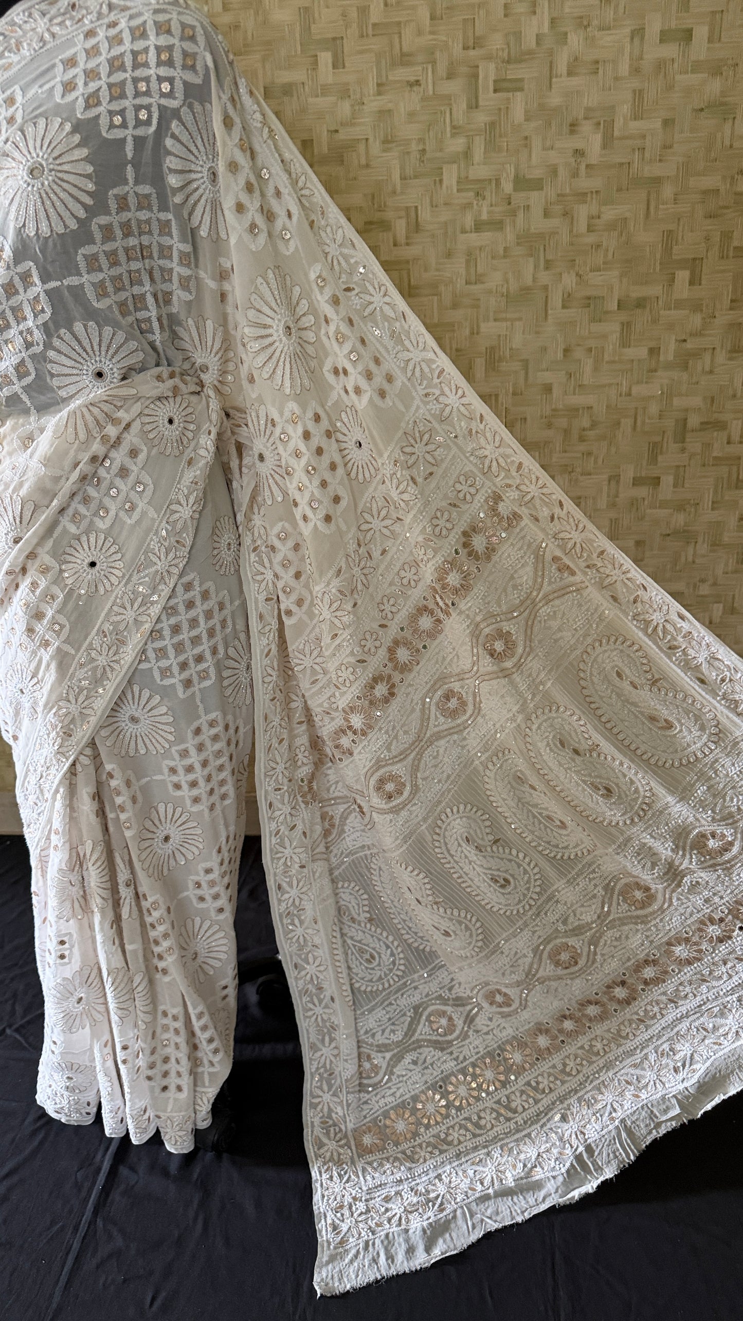 Ivory White Pearl Gota Patti Chikankari Saree