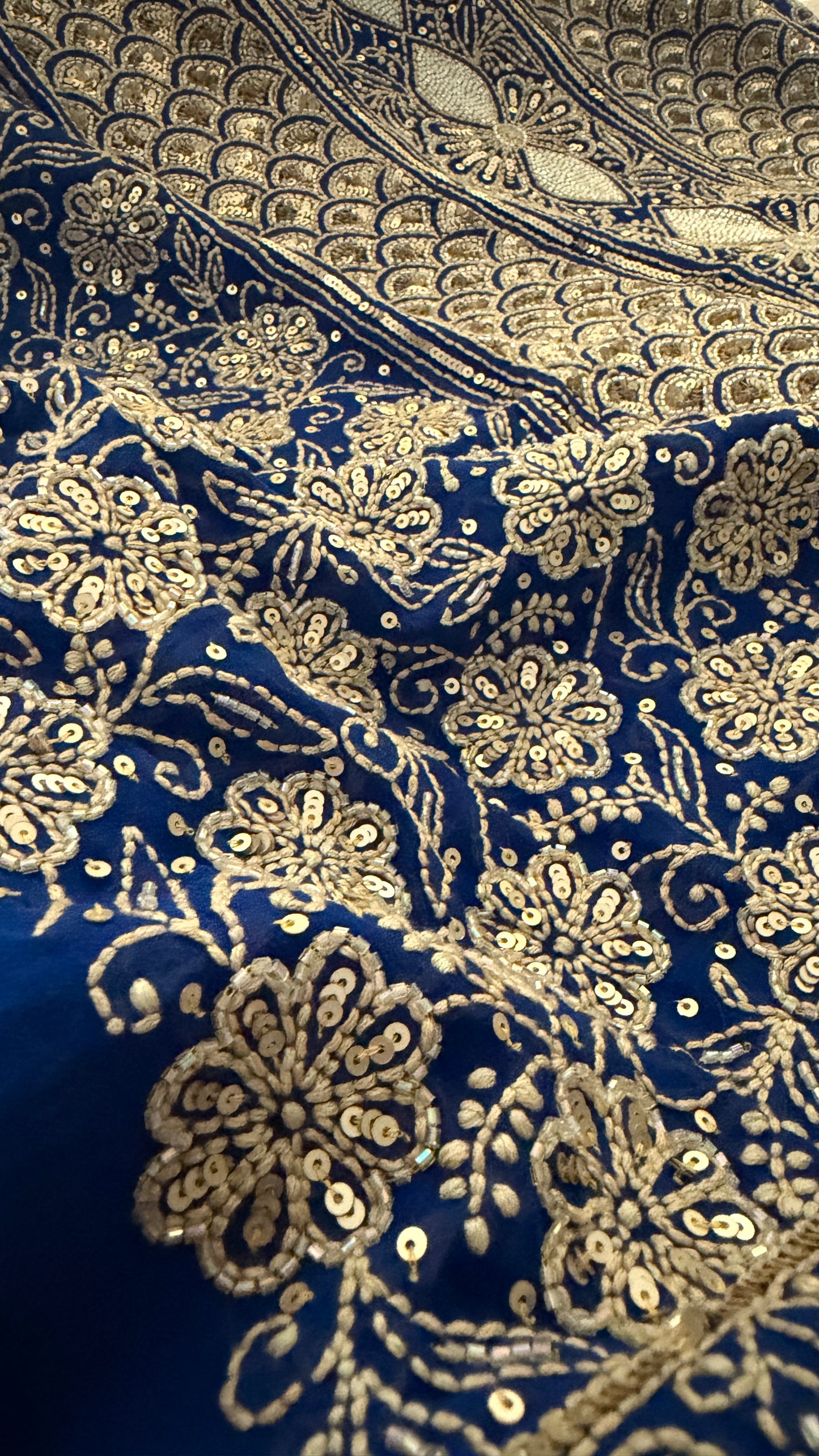 Royal Blue Gold Chikankari Suit for Women